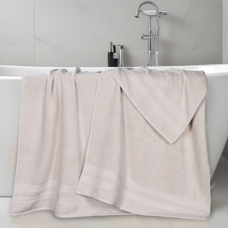 Superior Venice Ribbed Textured Border Zero Twist Bath Sheets, Set of 2, Silver