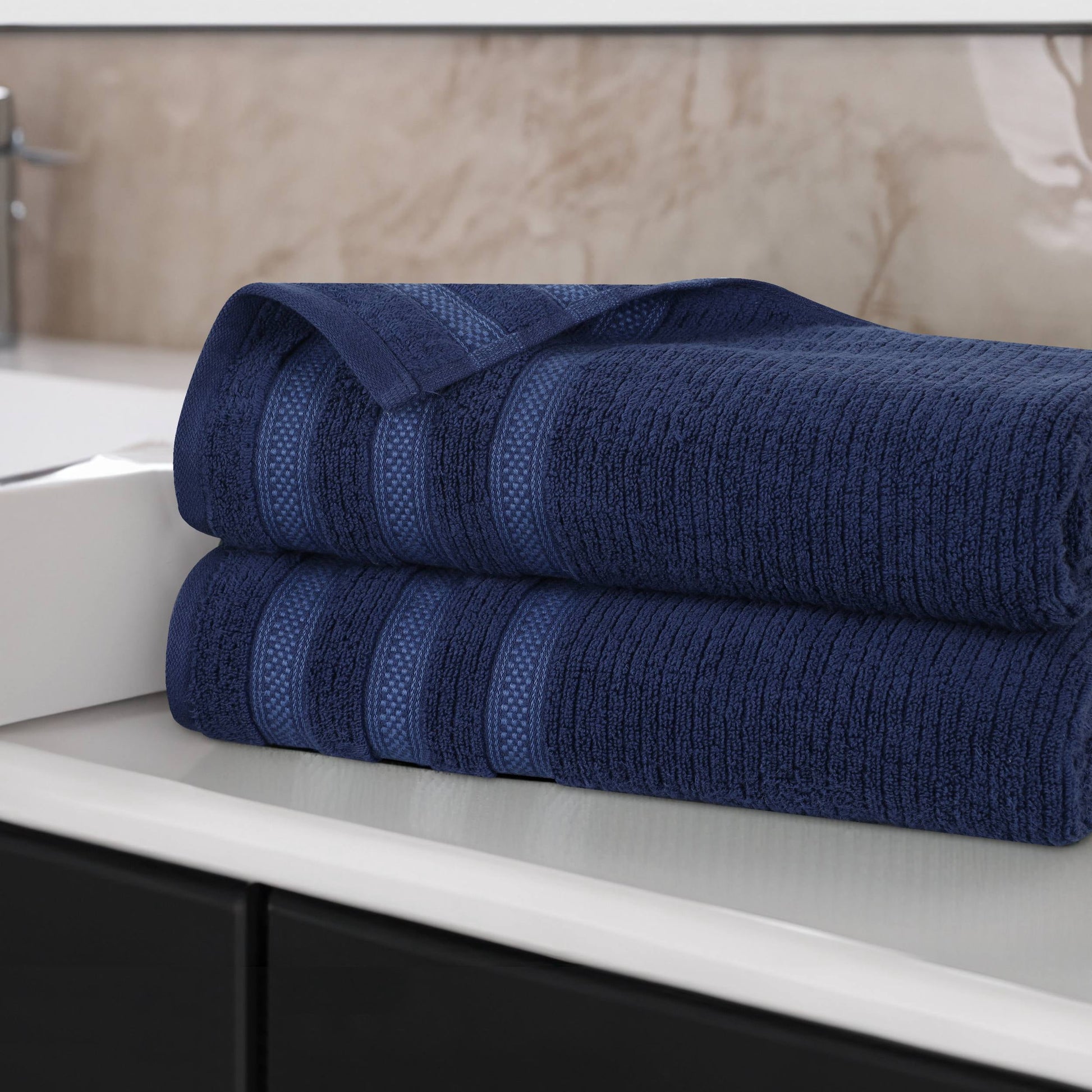 Superior Zero Twist Cotton Ribbed Geometric 3-Piece Towel Set, Ultra Soft Quick Dry, Rust