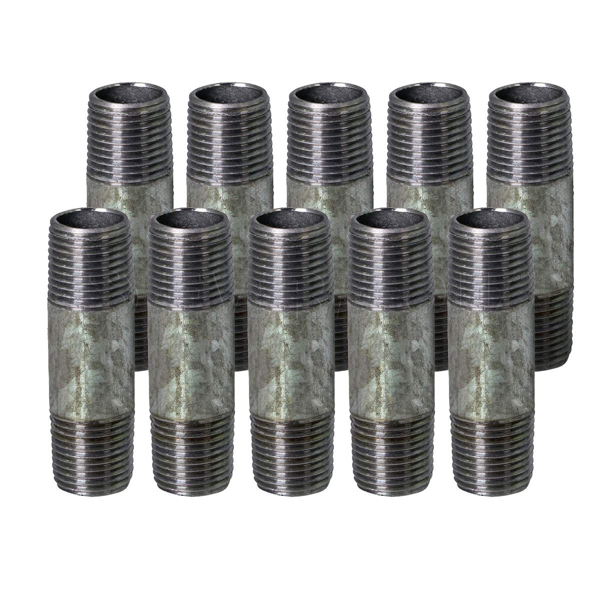 Supply Giant 1/4" x 6", Steel Pipe, pre cut Industrial Pipe, Threaded Pipe Nipples and Fittings, Build Vintage DIY Furniture, Galvanized (Pack Of 10)