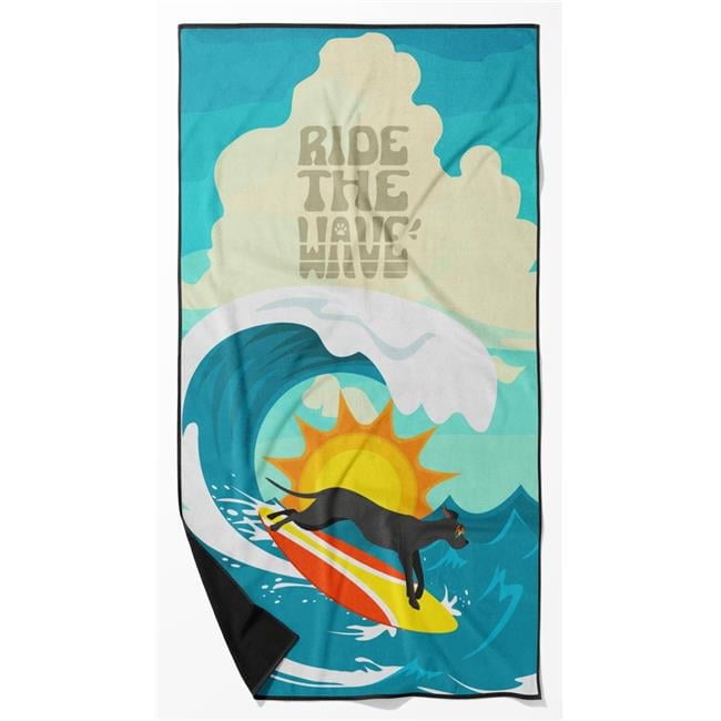 Surfer Dog Black Great Dane Premium Beach Towel 30 in x 60 in