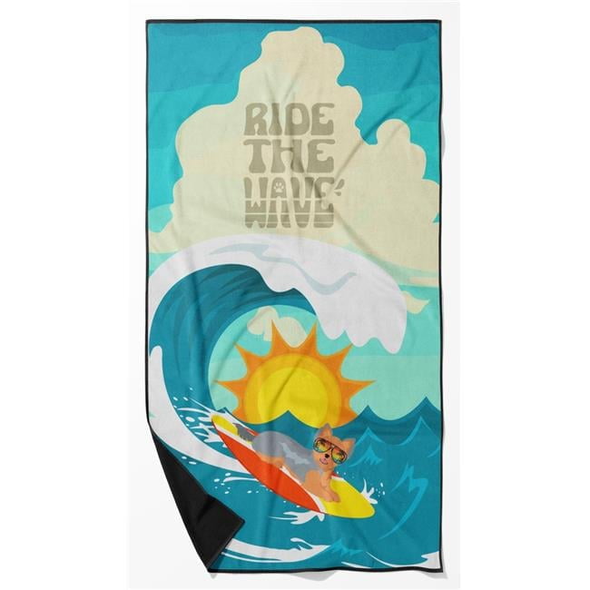 Surfer Dog Blue Tan Yorkie Premium Beach Towel 30 in x 60 in