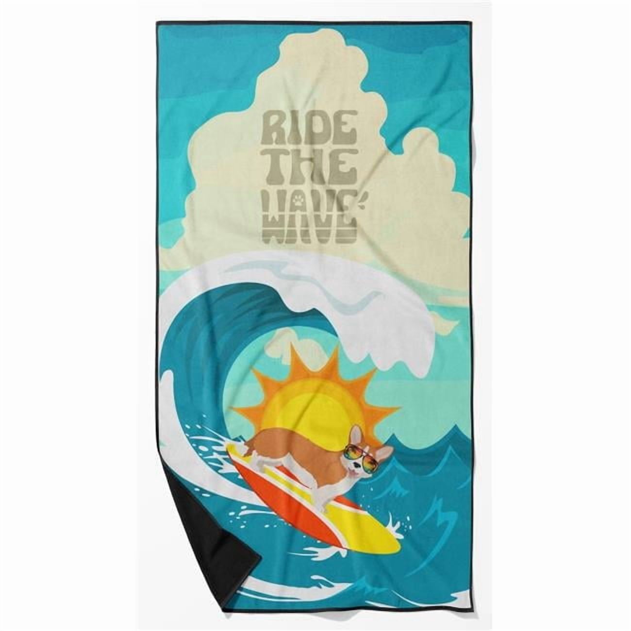 Surfer Dog Red Cardigan Corgi Premium Beach Towel 30 in x 60 in