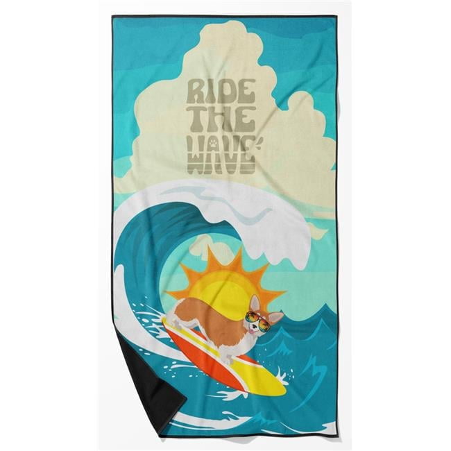 Surfer Dog Red Pembroke Corgi Premium Beach Towel 30 in x 60 in