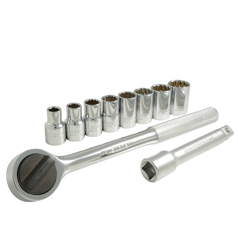 Surtek 10 Imperial Socket Set and Accessories 1/2â€ , Steel