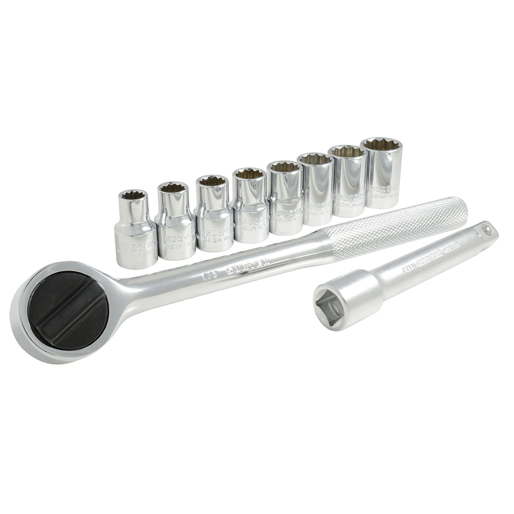 Surtek 10 Metric Socket Set and Accessories 1/2â€, Steel