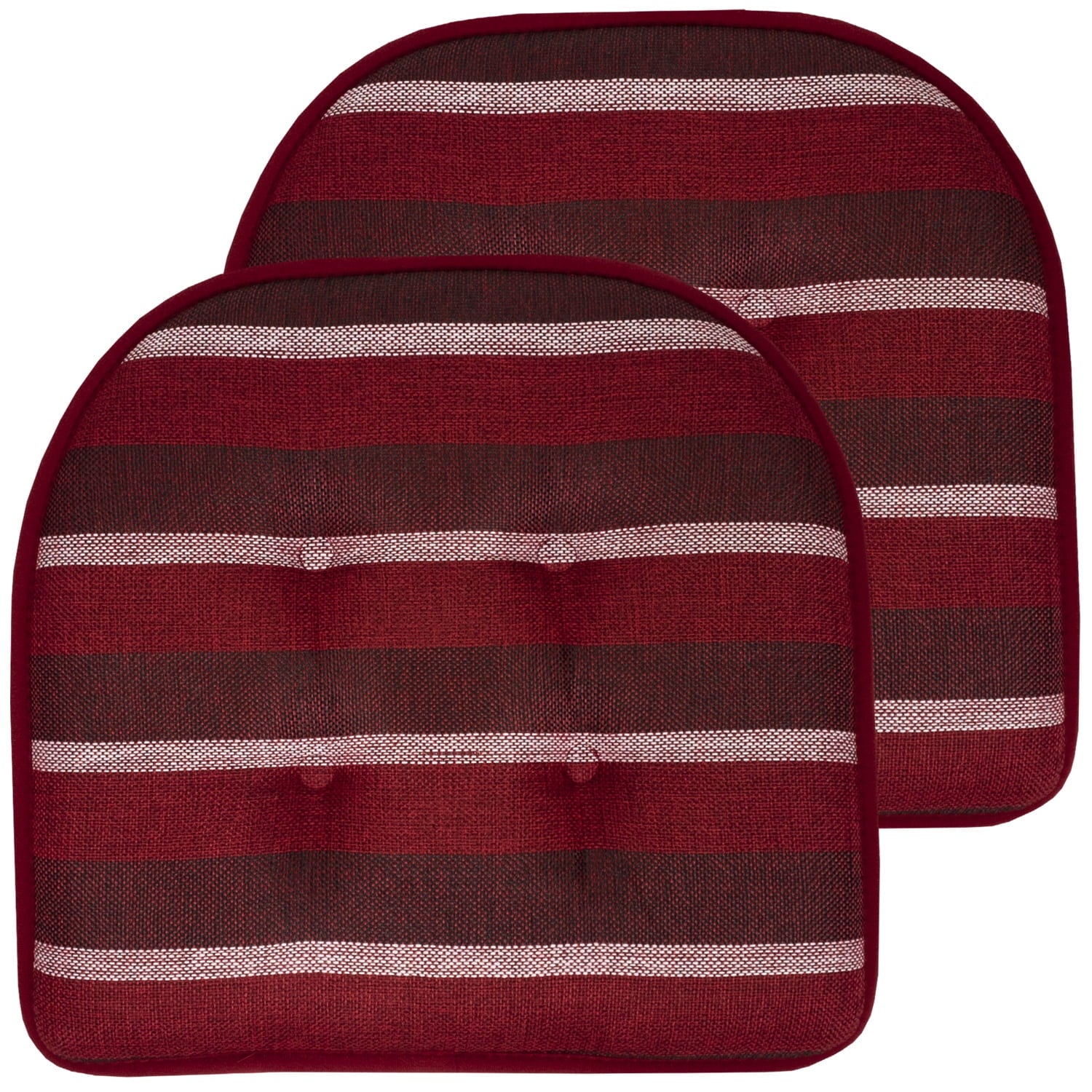 Sweet Home Collection Bradford Striped U Shaped Memory Foam Non Slip Chair Pad - Burgundy, 2 Pack