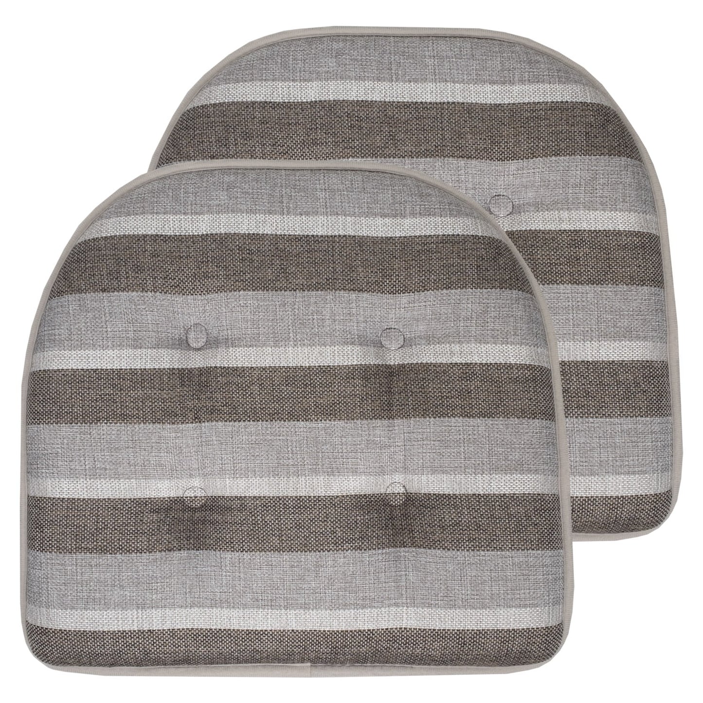 Sweet Home Collection Bradford Striped U Shaped Memory Foam Non Slip Chair Pad - Silver/Brown, 2 Pack
