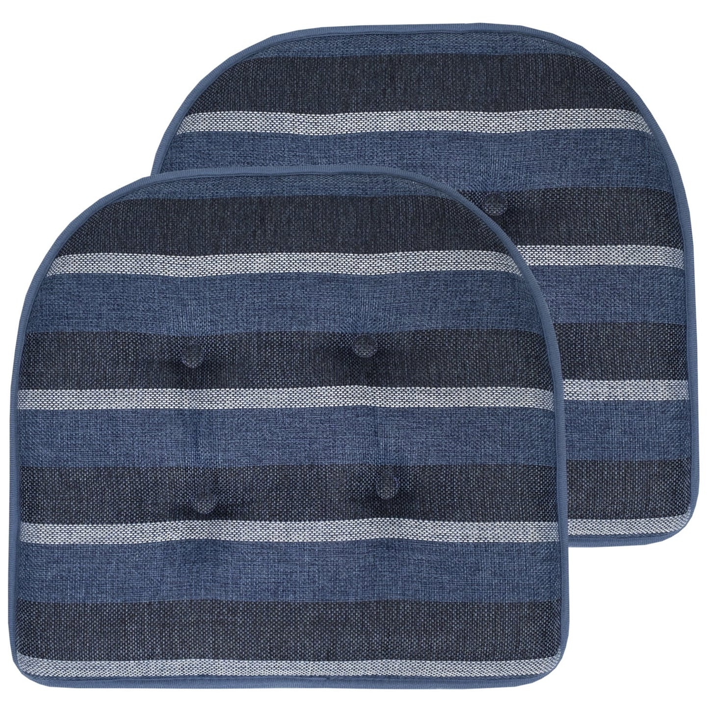 Sweet Home Collection Bradford Striped U Shaped Memory Foam Non Slip Chair Pad - Steel Blue, 2 Pack