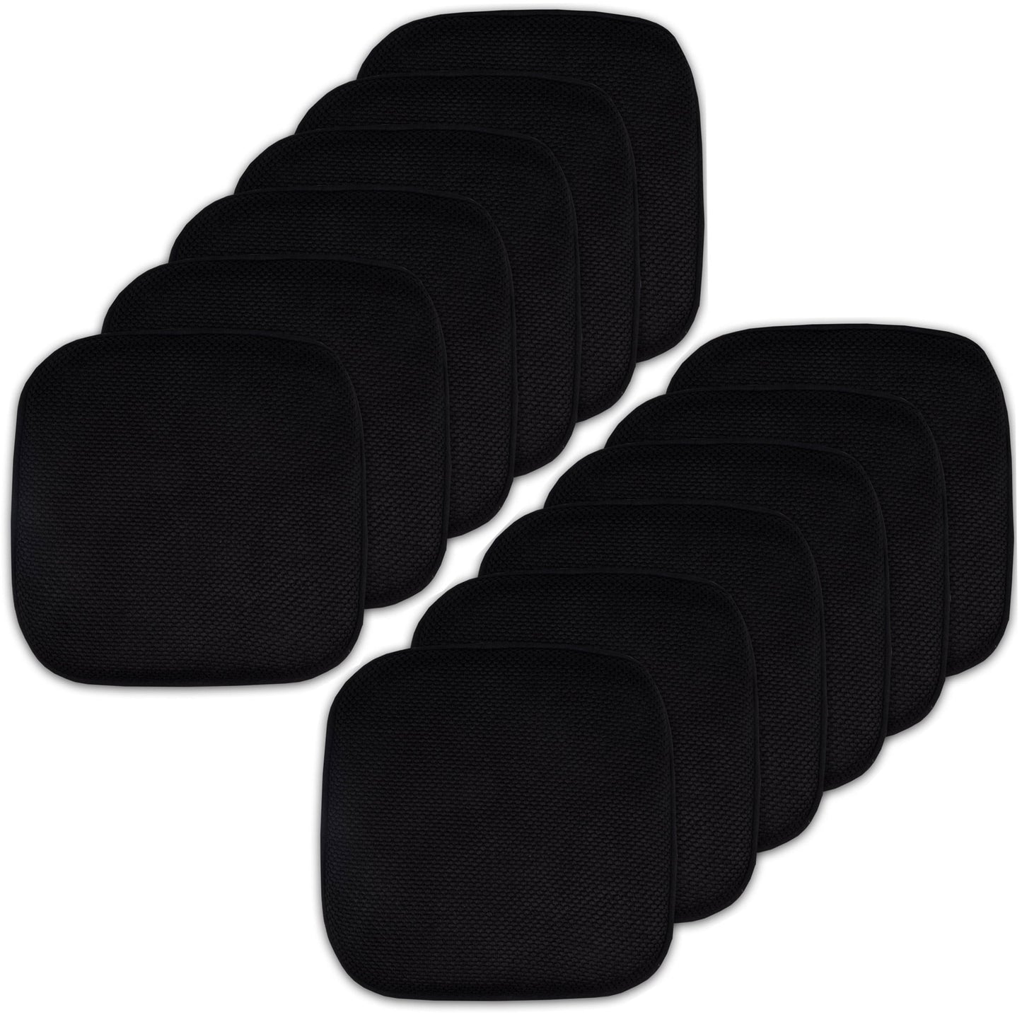 Sweet Home Collection Memory Foam Honeycomb Non-Slip Back 16" x 16" Chair Pad - Black, 12 Pack