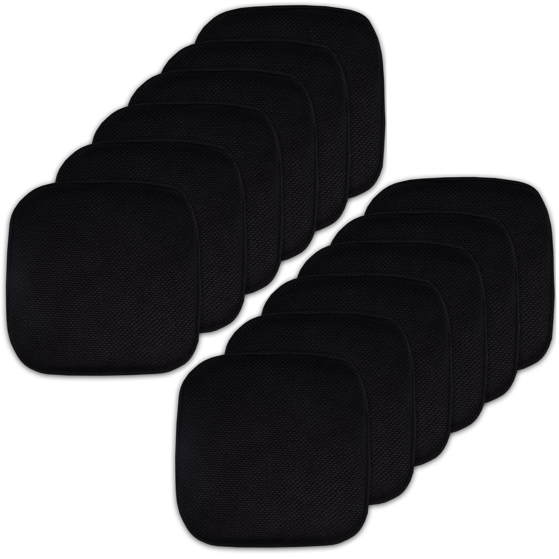 Sweet Home Collection Memory Foam Honeycomb Non-Slip Back 16" x 16" Chair Pad - Black, 12 Pack