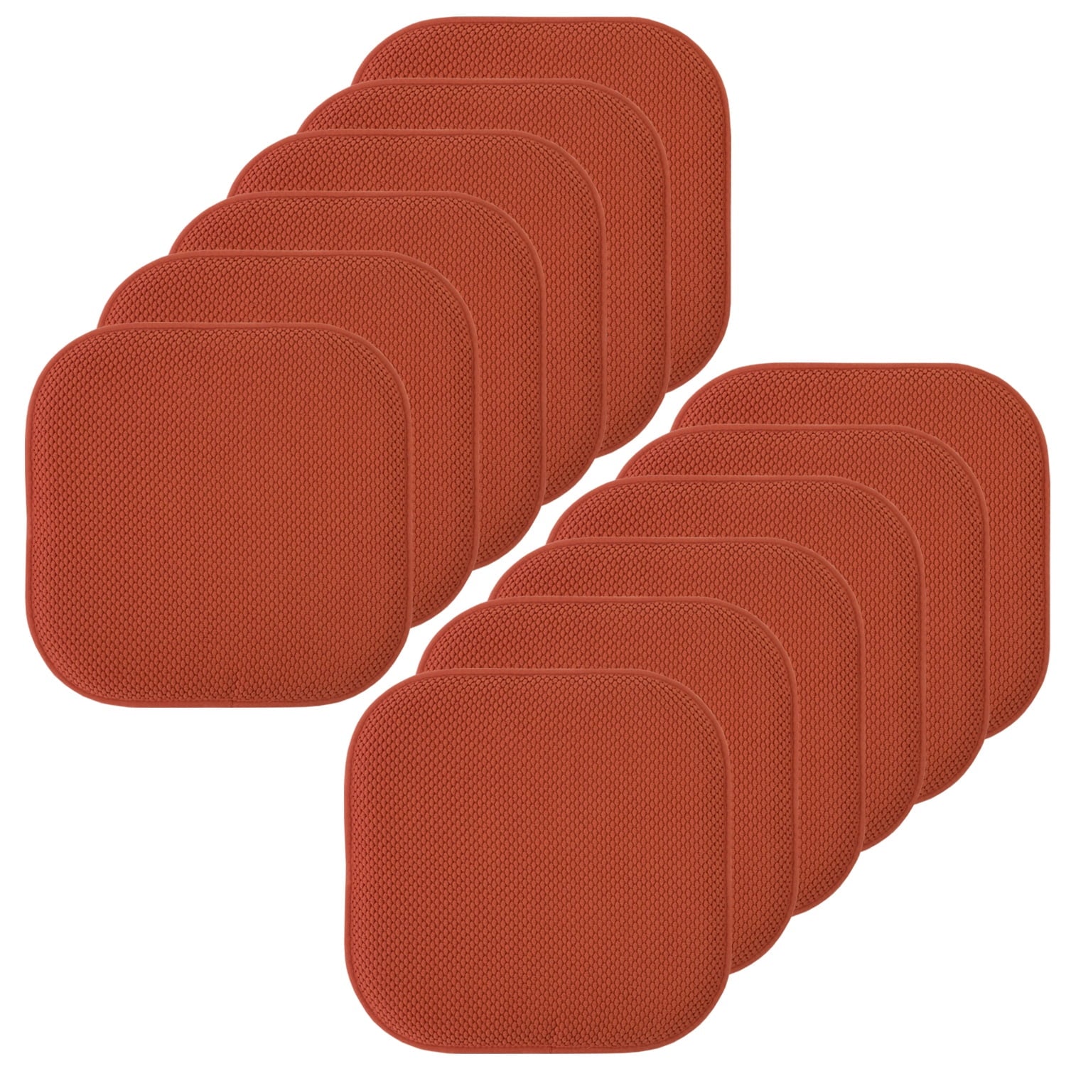 Sweet Home Collection Memory Foam Honeycomb Non-Slip Back 16" x 16" Chair Pad - Rust, 12 Pack