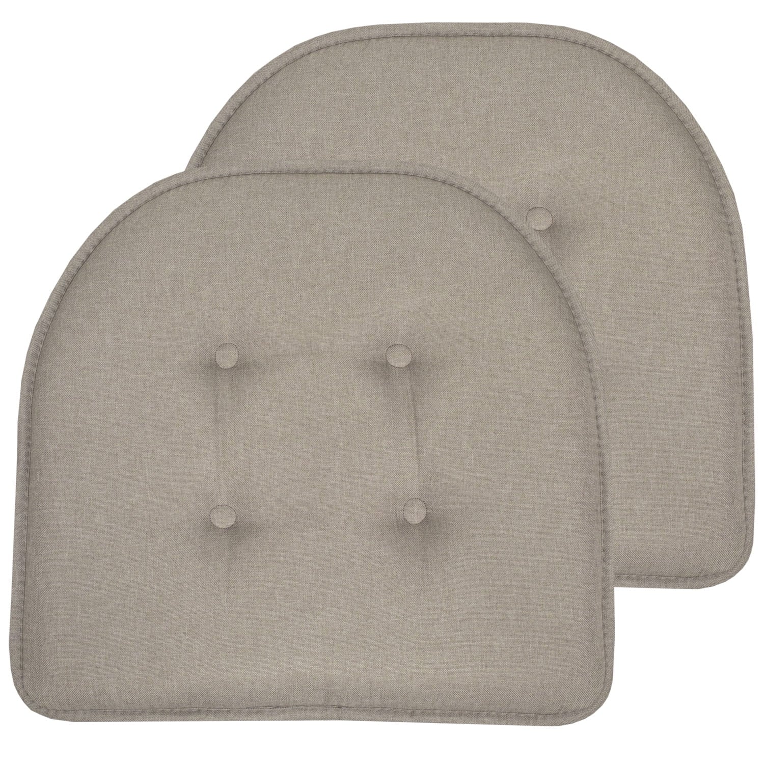 Sweet Home Collection U-Shaped Memory Foam Tufted Non Slip Chair Pads - 2 PK, Khaki