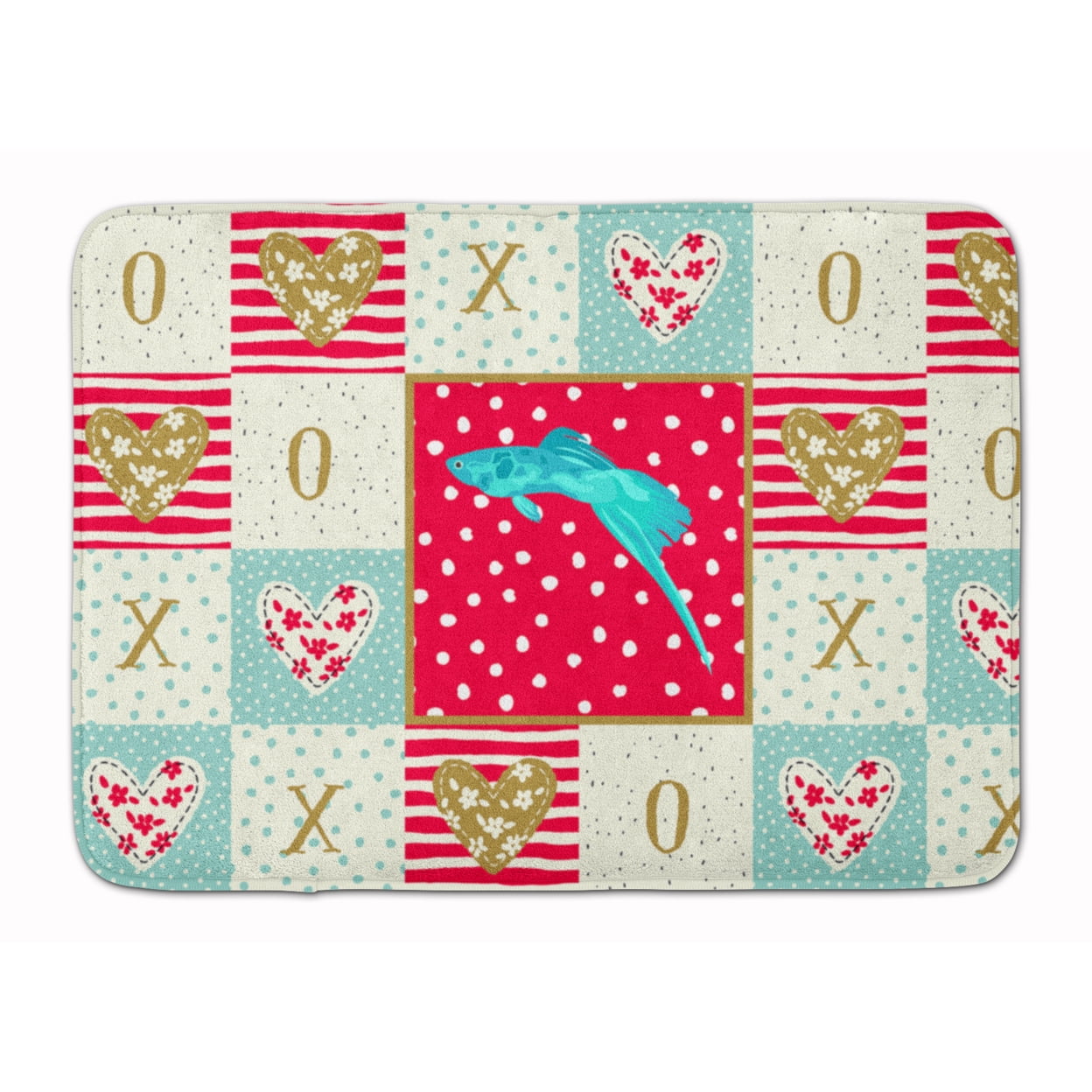 Sword Tail Guppy Love Machine Washable Memory Foam Mat Red