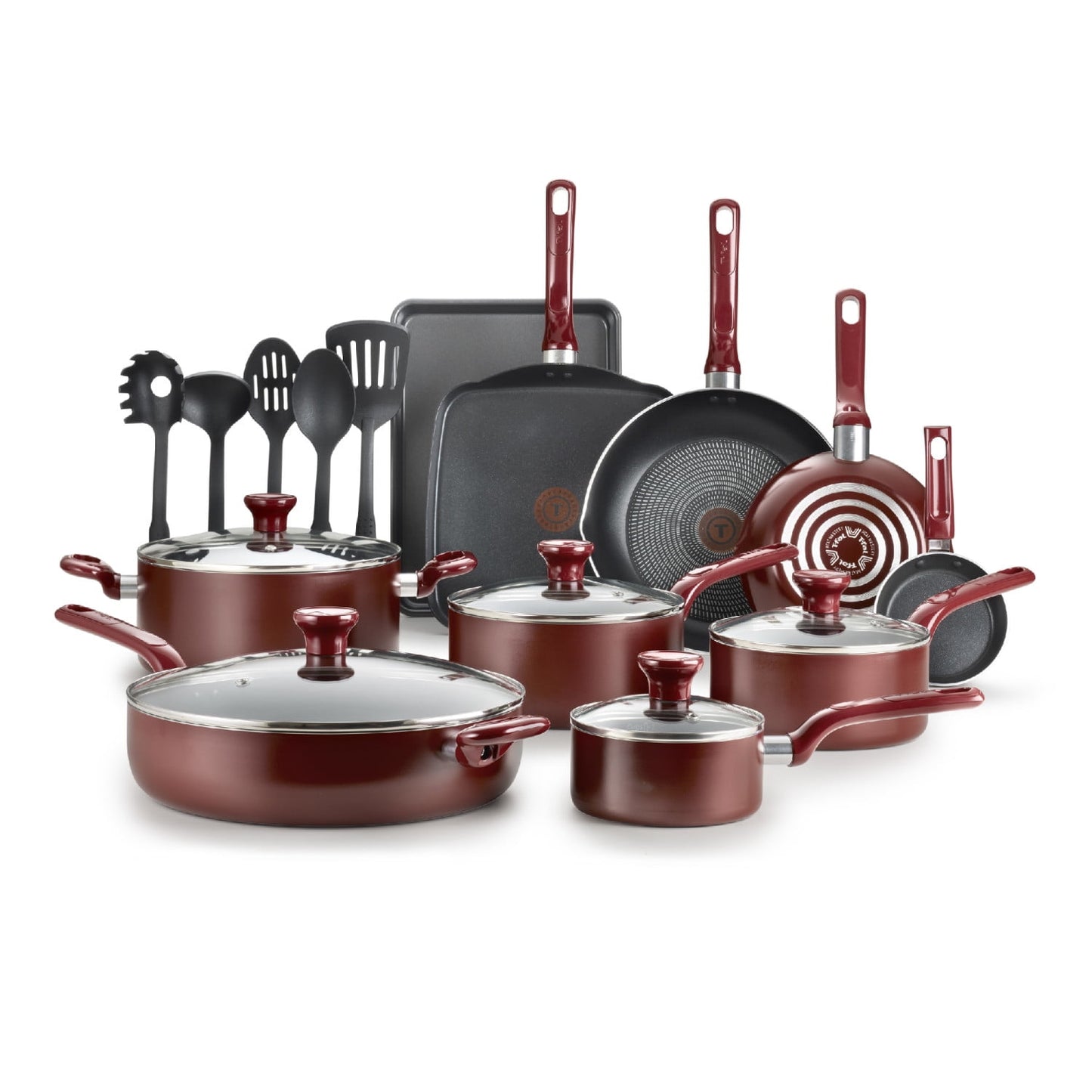 T-fal Easy Care 20 Piece Nonstick Cookware Set, Pots and Pans, Beige