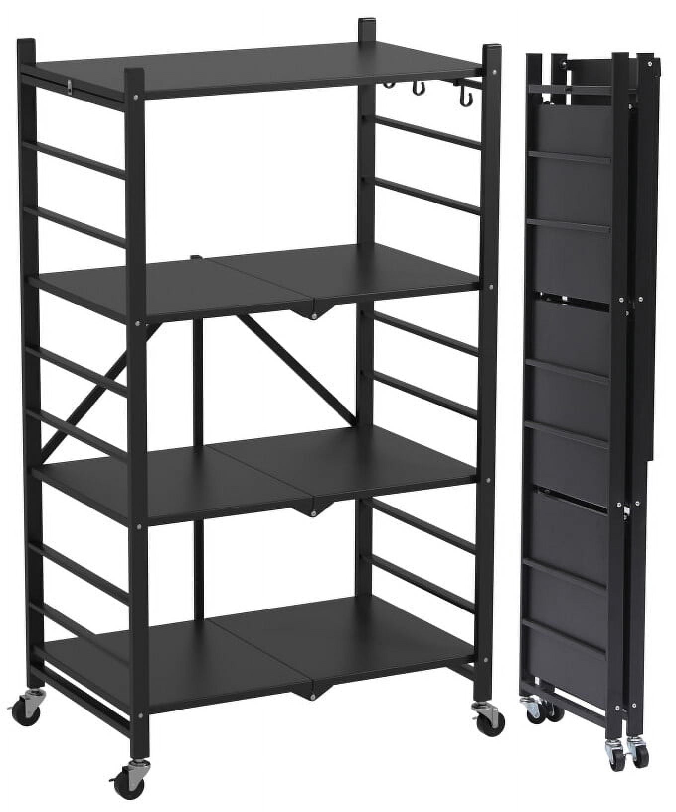 SUGIFT 4-Tier Folding Metal Shelving Unit, Heavy-Duty Storage Rack, Black