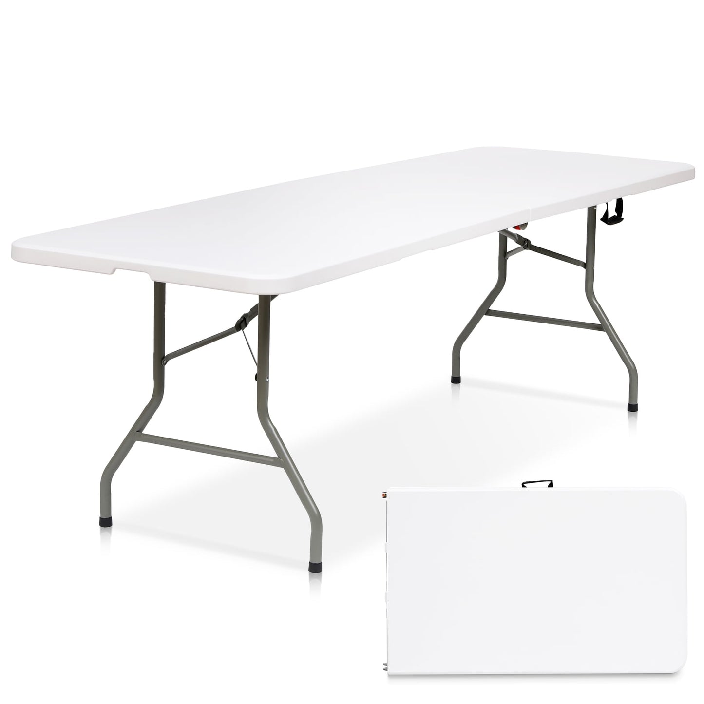 TBKLEY 8ft Portable Plastic Folding Tables for Home Garden Office Indoor Outdoor, White