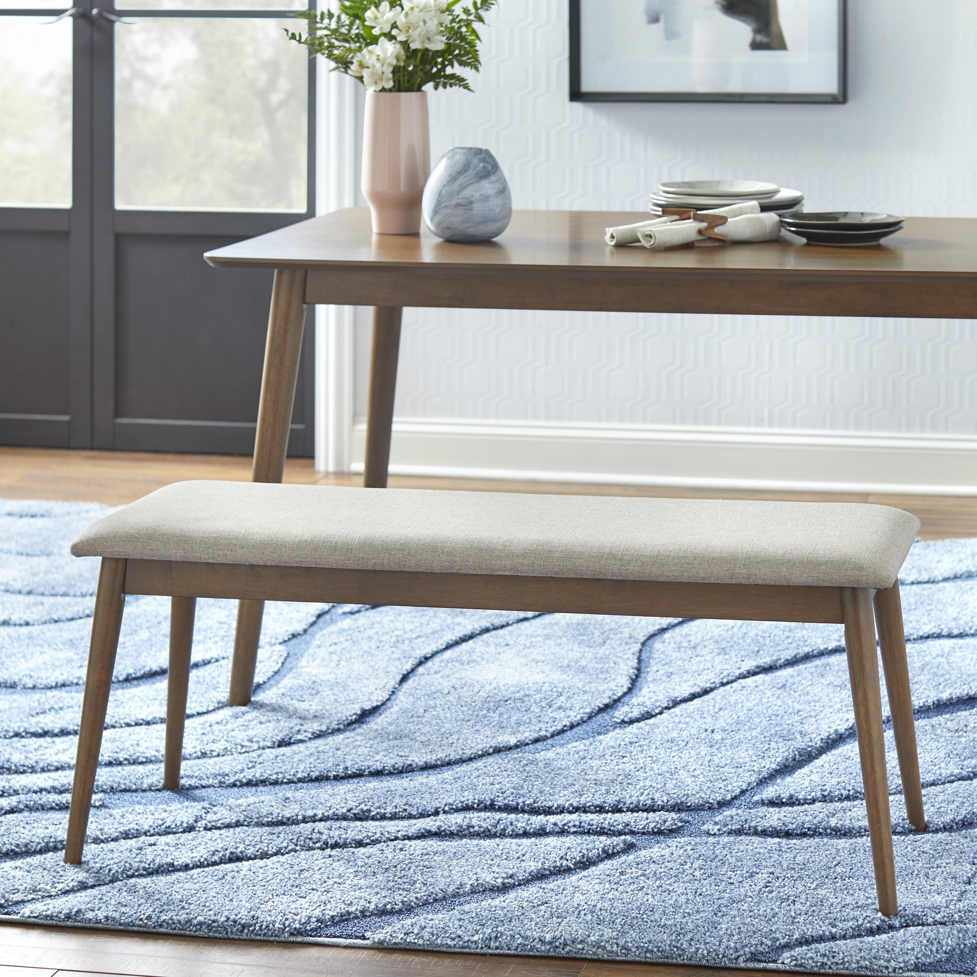 TMS Newington Indoor Dining Bench, Walnut/Mocha
