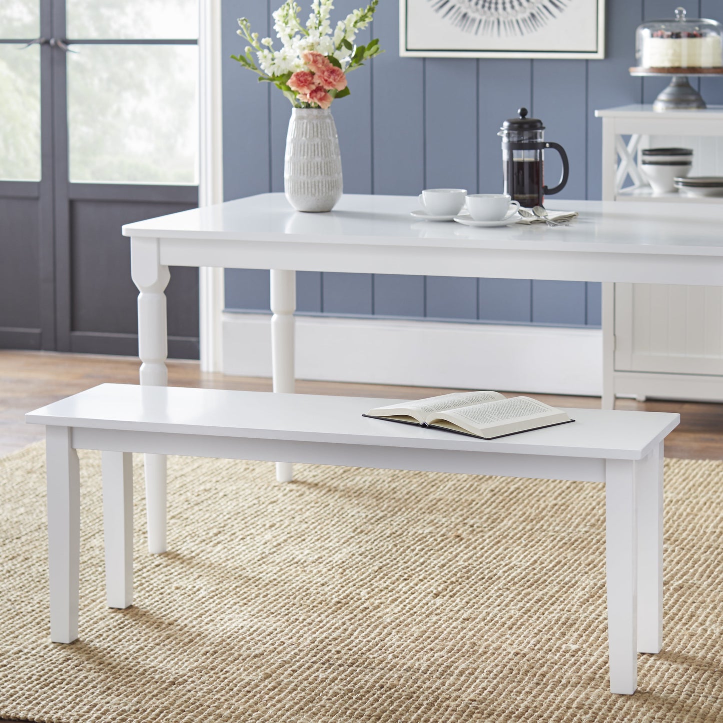 TMS Tiffany Wood Dining Bench, White