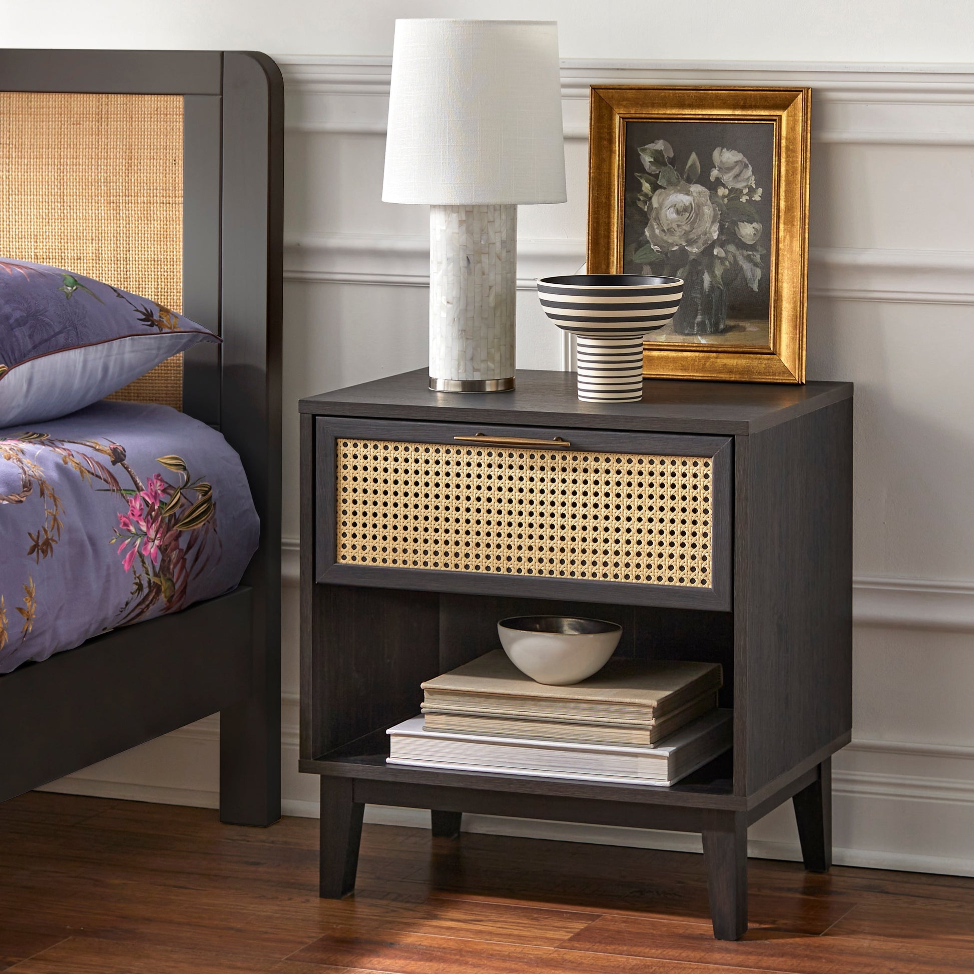 TMS Watson Single Drawer Nightstand, Black