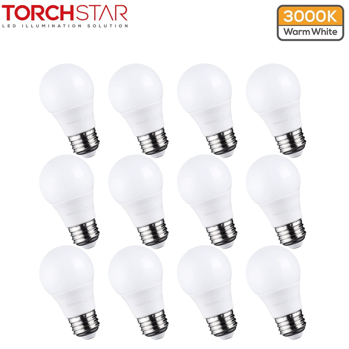 TORCHSTAR 12-Pack 5.5W A15 LED Light Bulbs, 40 Watt Equivalent, Dimmable, 3000K Warm White, E26 Medium Base, G45 Bulb Shape, for Ceiling Fan, Desk Lamp, Vanity Mirror