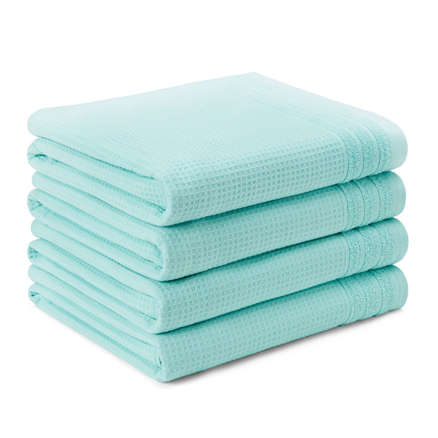 TOWN & COUNTRY BASICS Juego de Toallas de BaÃ±o de 4 Piezas con Rayas de Felpa Tejidas Tipo Waffle, 30 X 56 Pulgadas, 100% AlgodÃ³n, Secado RÃ¡pido, Aguamarina