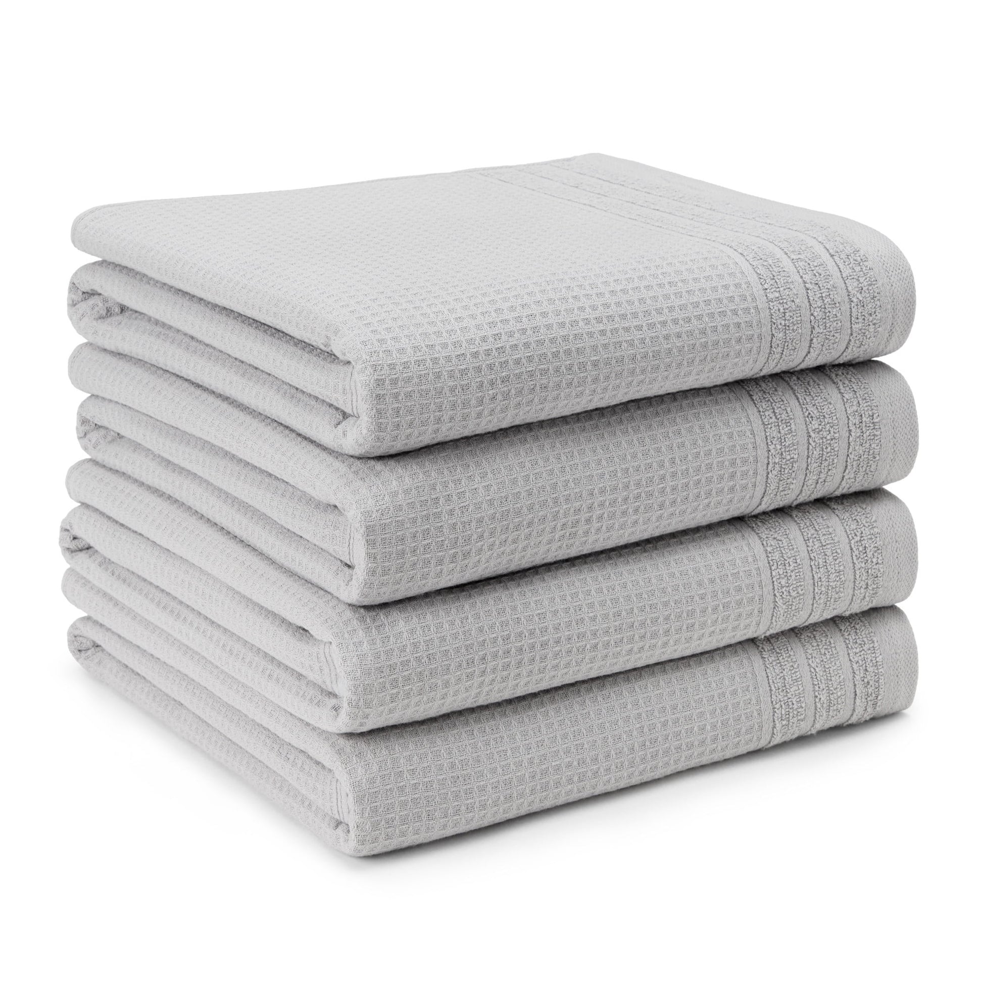 TOWN & COUNTRY BASICS 4-Piece Waffle Woven Terry Stripe Bath Towel Set, 30x56-Inch, 100% Cotton, Quick Dry, Gray
