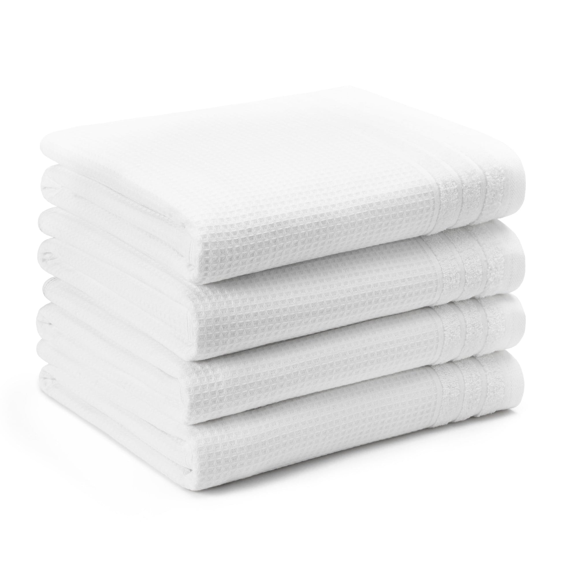 TOWN & COUNTRY BASICS 4-Piece Waffle Woven Terry Stripe Bath Towel Set, 30x56-Inch, 100% Cotton, Quick Dry, White