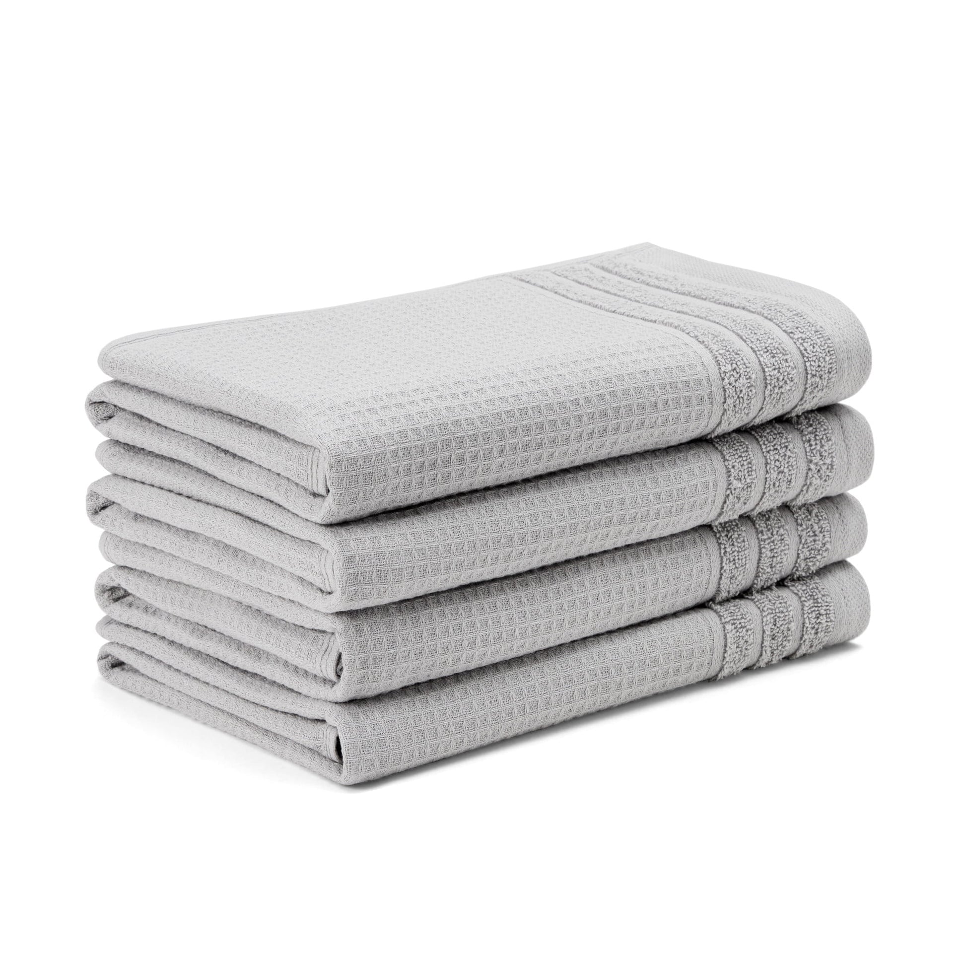 TOWN & COUNTRY BASICS 4-Piece Waffle Woven Terry Stripe Hand Towel Set, 20"x30", 100% Cotton, Quick Dry, Gray