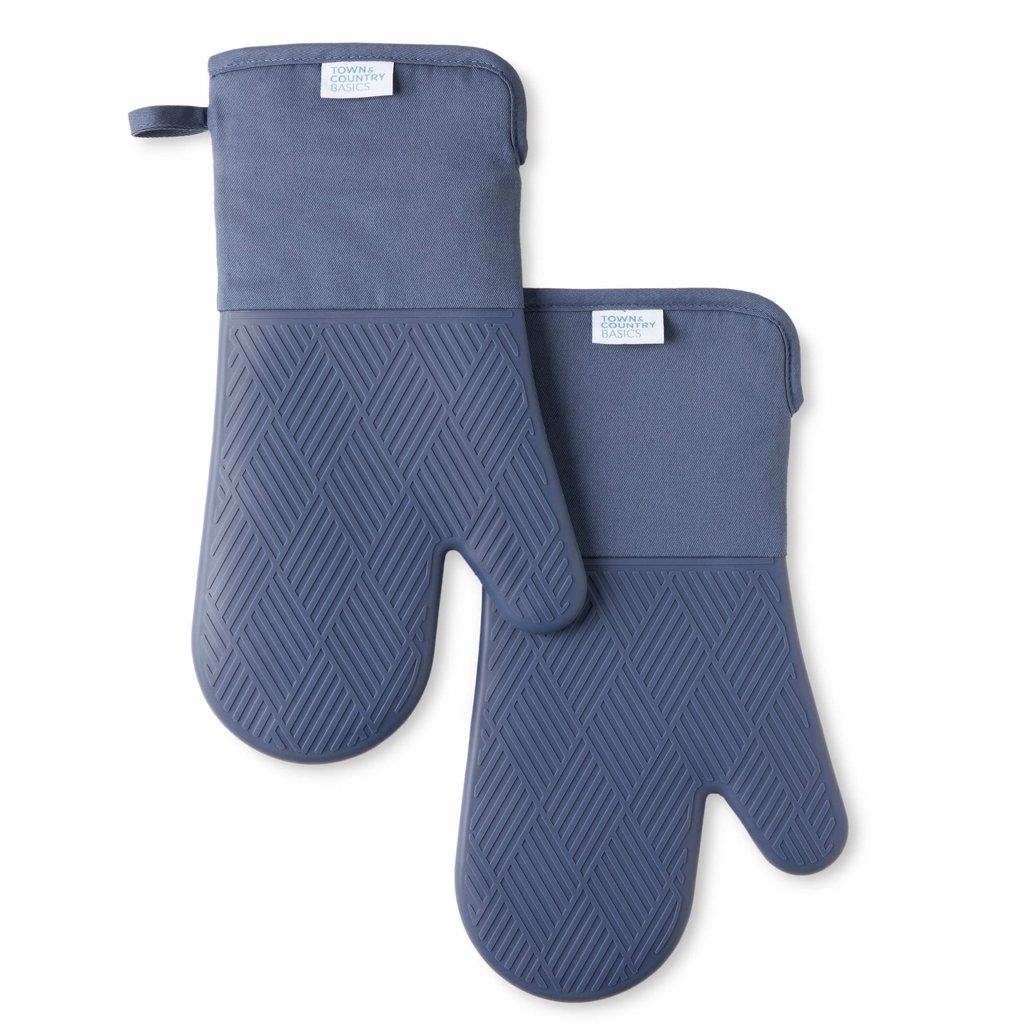 TOWN & COUNTRY BASICS Basketweave Soft Silicone Oven Mitt 2-Pack Set, Heat Resistant up to 500F, Flexible Silicone, Non-Slip Grip, Grey, 7.5"x13"