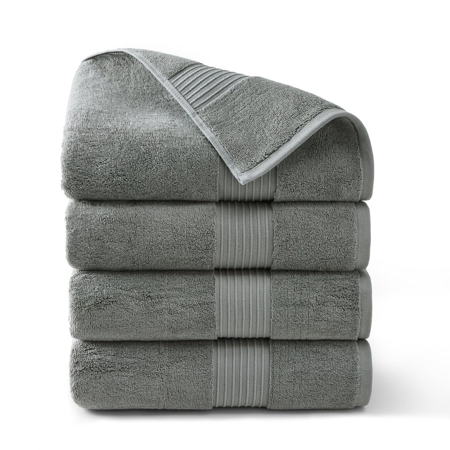 TOWN & COUNTRY EVERYDAY 4-Piece Solid Dobby Border Bath Towel Set, 30"x58", 100% Cotton, Plush & Absorbent 650GSM, Grey
