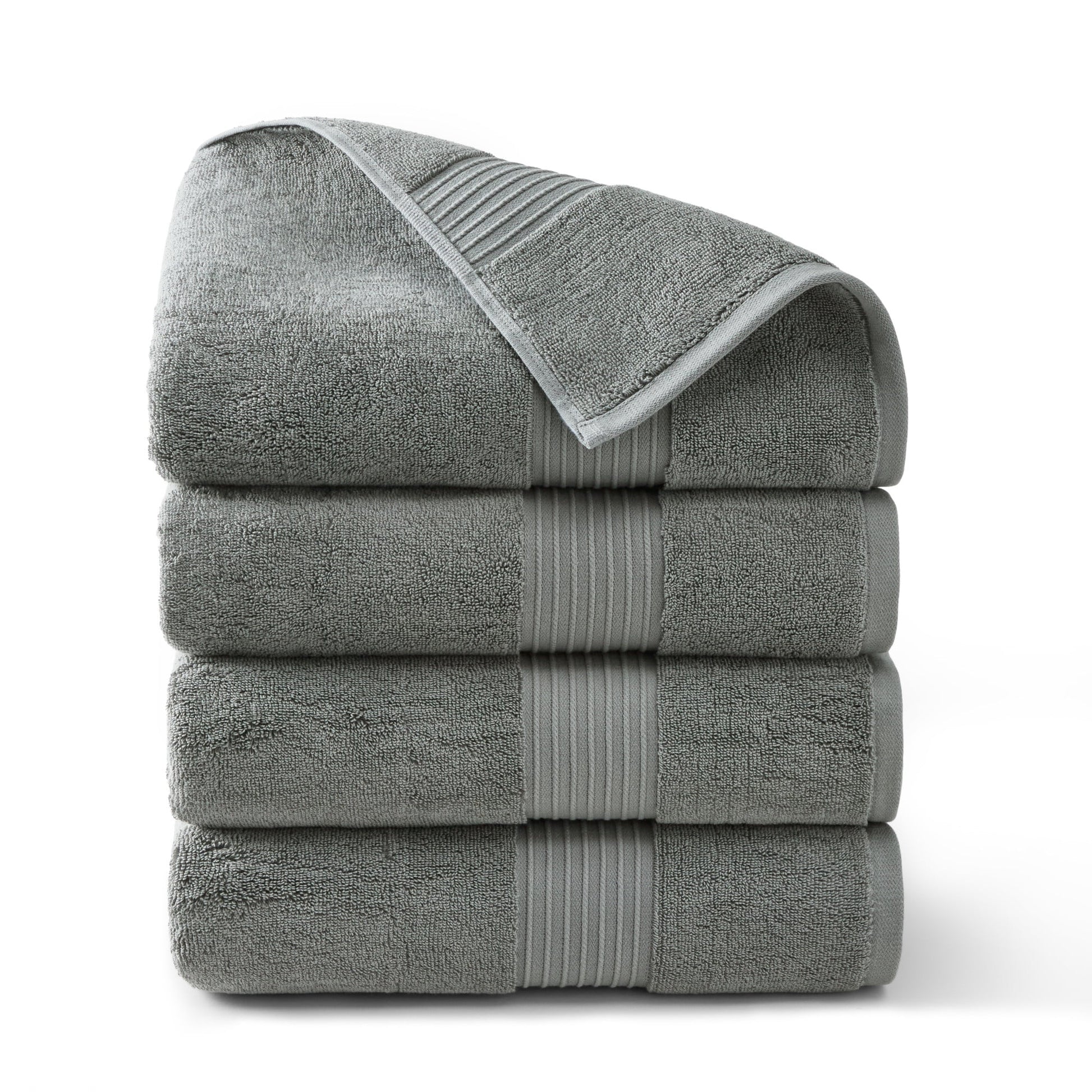 TOWN & COUNTRY EVERYDAY 4-Piece Solid Dobby Border Bath Towel Set, 30"x58", 100% Cotton, Plush & Absorbent 650GSM, Grey