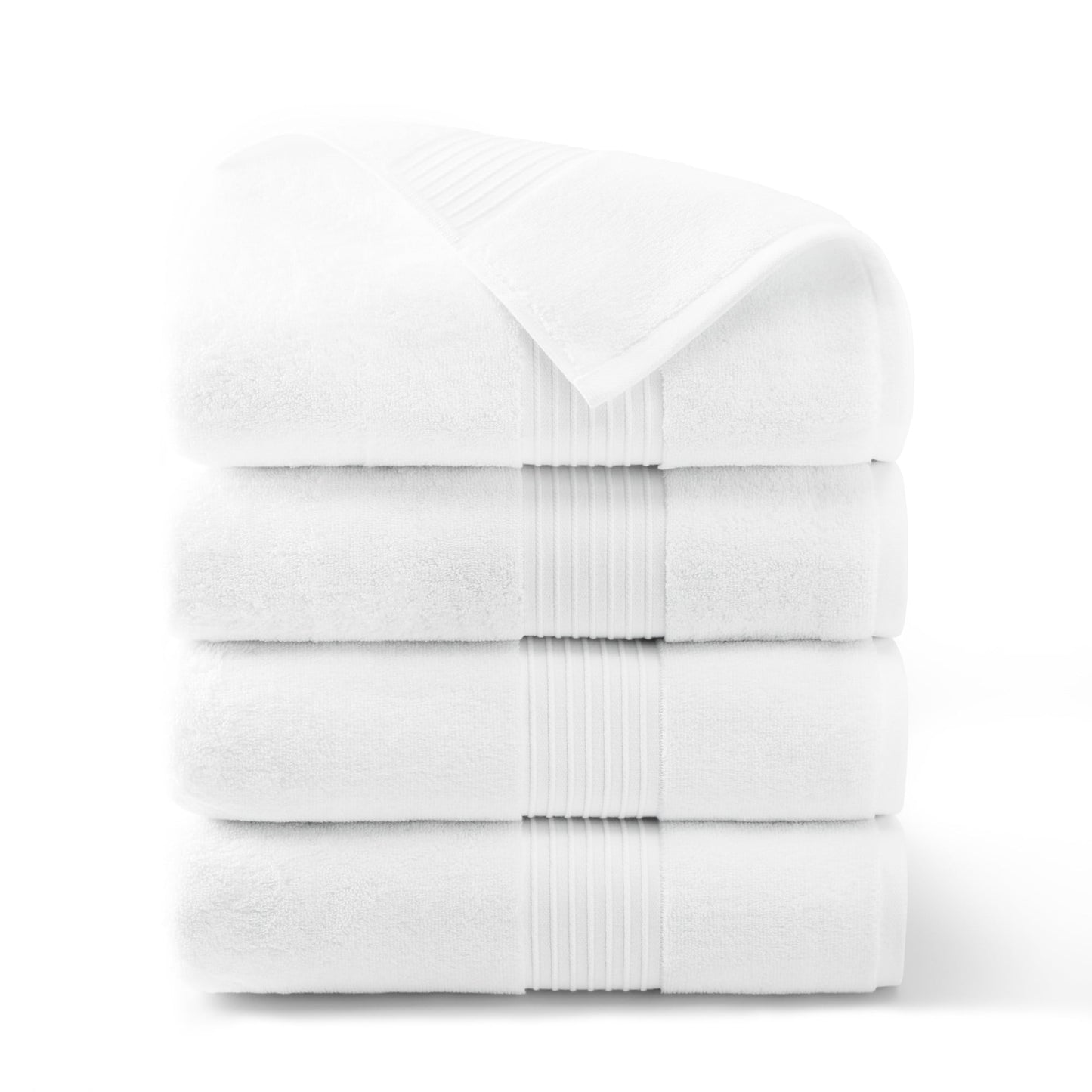 TOWN & COUNTRY EVERYDAY 4-Piece Solid Dobby Border Bath Towel Set, 30"x58", 100% Cotton, Plush & Absorbent 650GSM, White