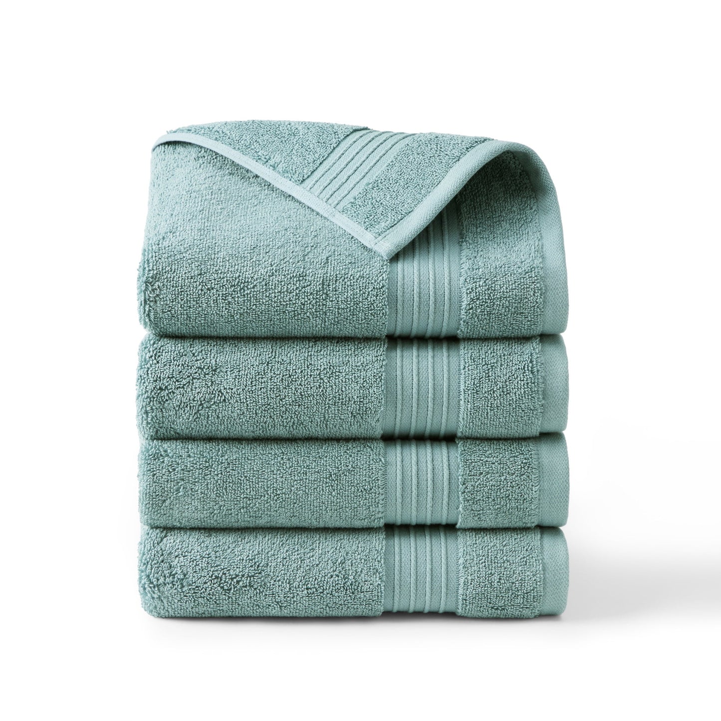 TOWN & COUNTRY EVERYDAY 4-Piece Solid Dobby Border Hand Towel Set, 20"x30", 100% Cotton, Plush & Absorbent 650GSM, Aqua Blue