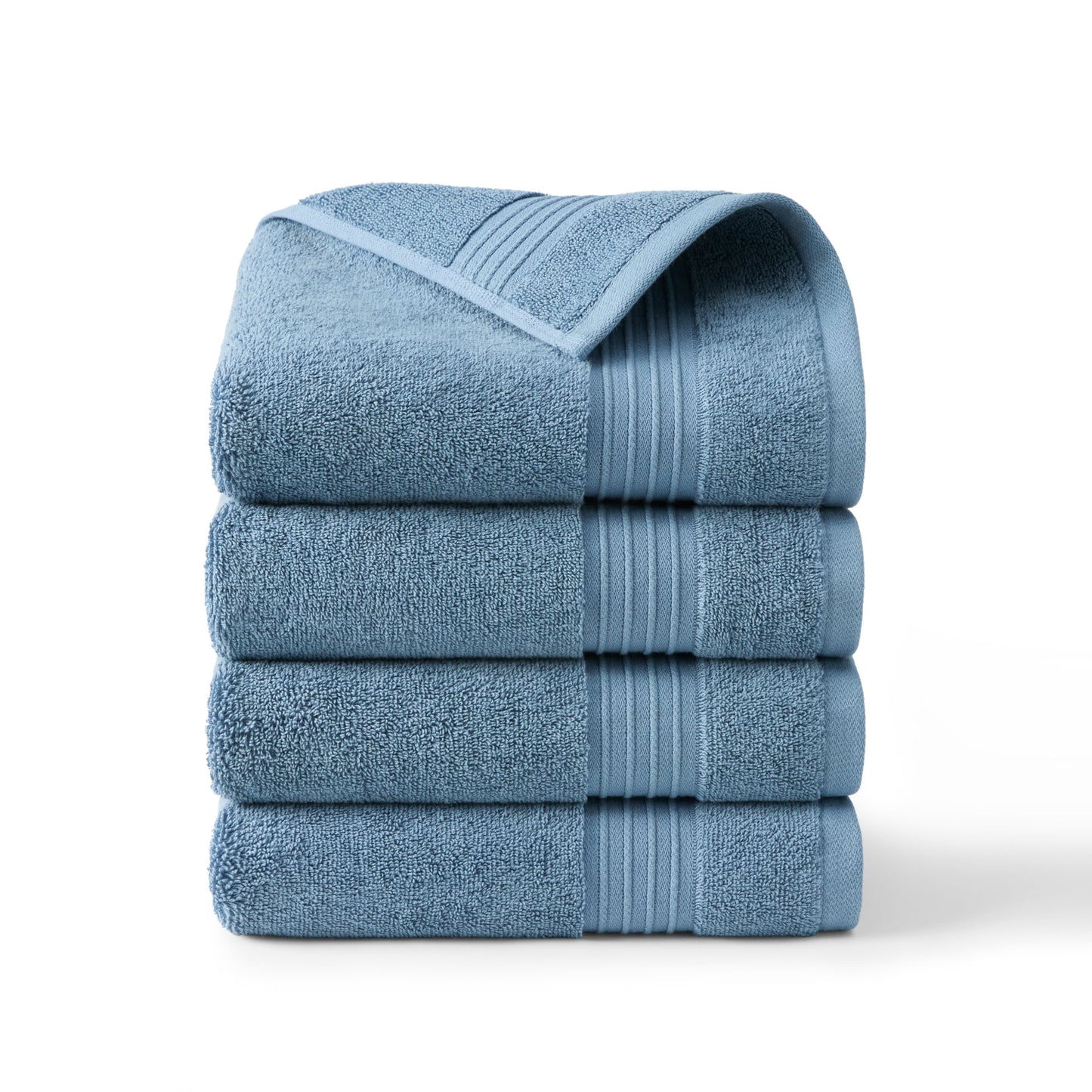 TOWN & COUNTRY EVERYDAY 4-Piece Solid Dobby Border Hand Towel Set, 20"x30", 100% Cotton, Plush & Absorbent 650GSM, Blue