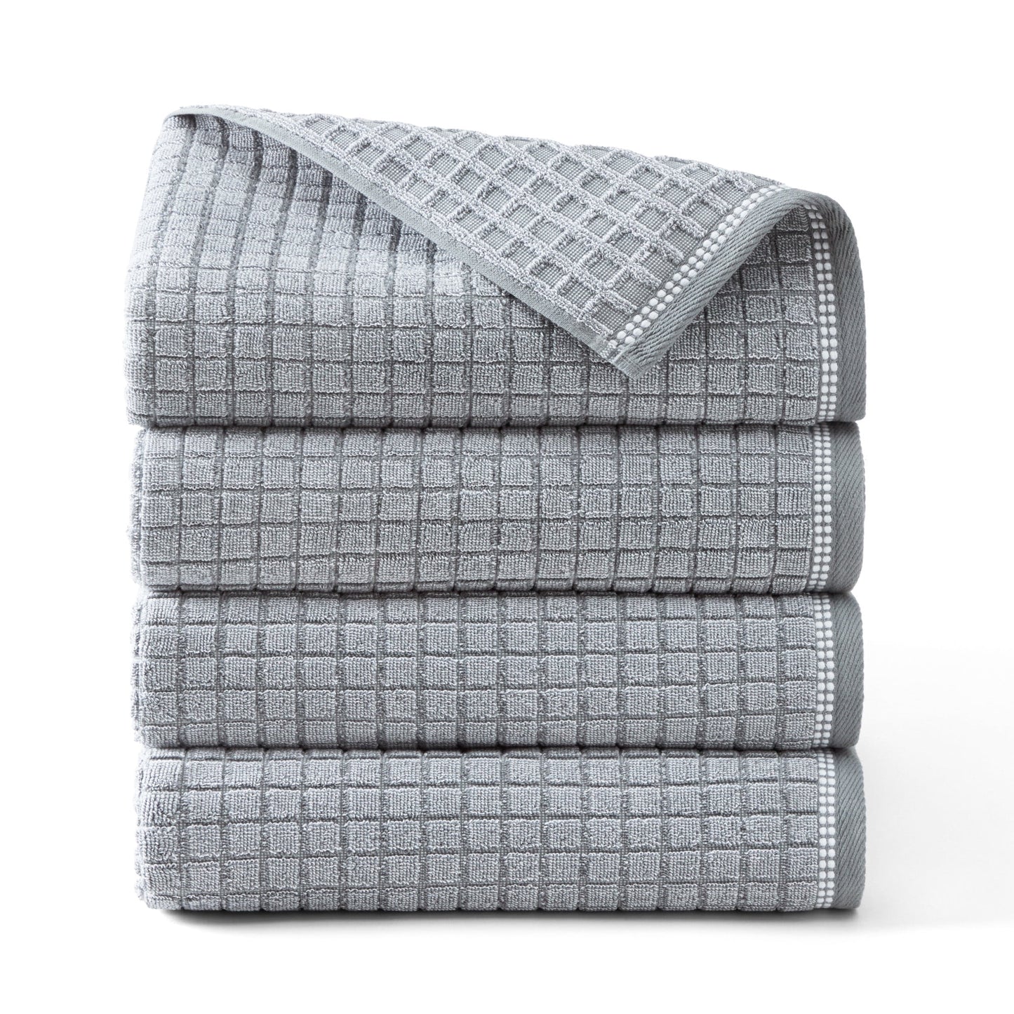 TOWN & COUNTRY EVERYDAY 4-Piece Textured Windowpane Bath Towel Set, 30"x58", 100% Cotton, Plush & Absorbent 550GSM, Grey