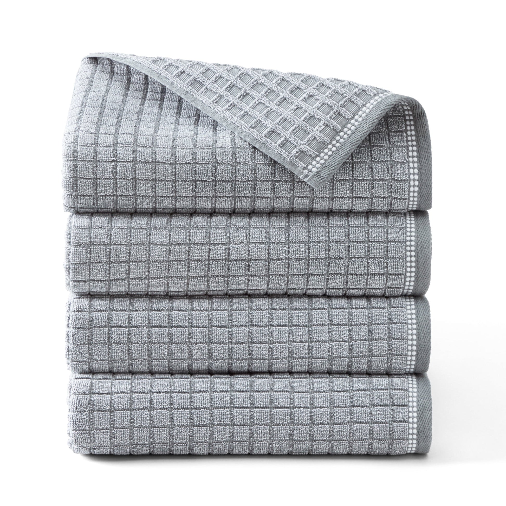 TOWN & COUNTRY EVERYDAY 4-Piece Textured Windowpane Bath Towel Set, 30"x58", 100% Cotton, Plush & Absorbent 550GSM, Grey