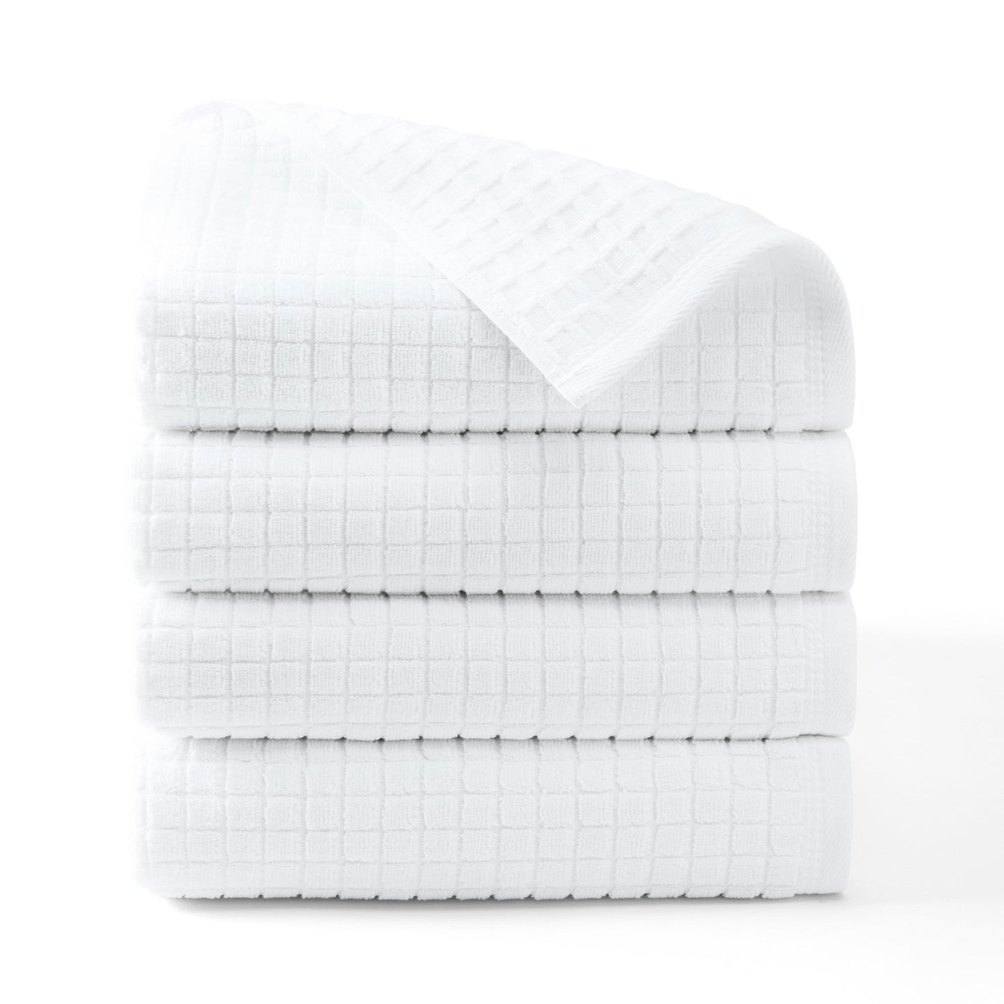 TOWN & COUNTRY EVERYDAY 4-Piece Textured Windowpane Bath Towel Set, 30"x58", 100% Cotton, Plush & Absorbent 550GSM, White