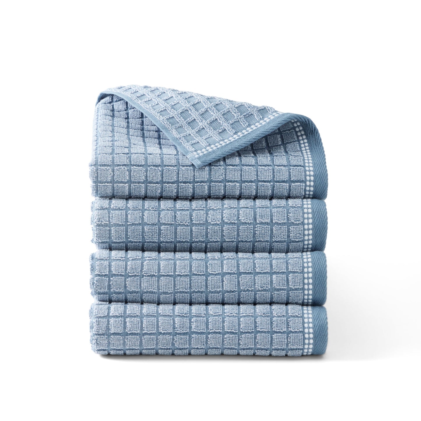 TOWN & COUNTRY EVERYDAY 4-Piece Textured Windowpane Hand Towel Set, 20"x30", 100% Cotton, Plush & Absorbent 550GSM, Blue