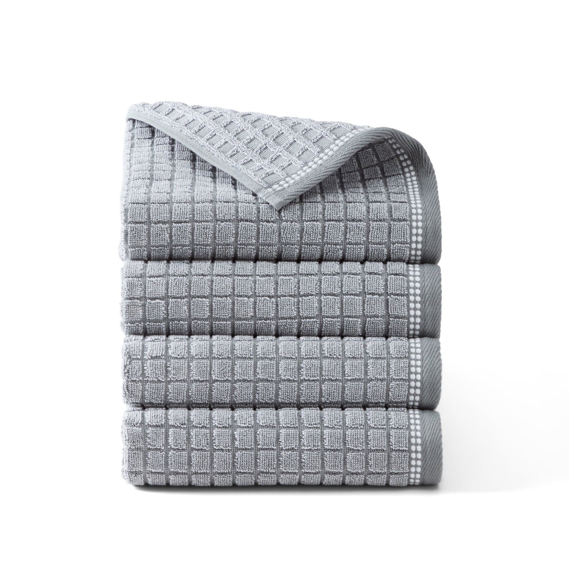 TOWN & COUNTRY EVERYDAY 4-Piece Textured Windowpane Hand Towel Set, 20"x30", 100% Cotton, Plush & Absorbent 550GSM, Grey