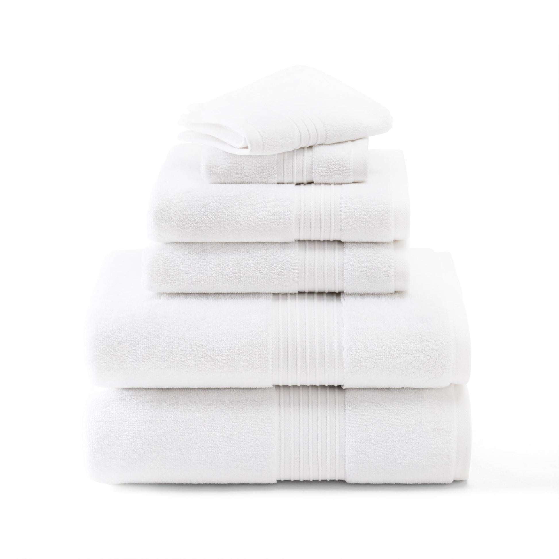 TOWN & COUNTRY EVERYDAY 6-Piece Assorted Solid Dobby Border Set, 2-Bath Towels, 2-Hand Towels, 2-Washcloths, 100% Cotton, Plush & Absorbent 650GSM, White