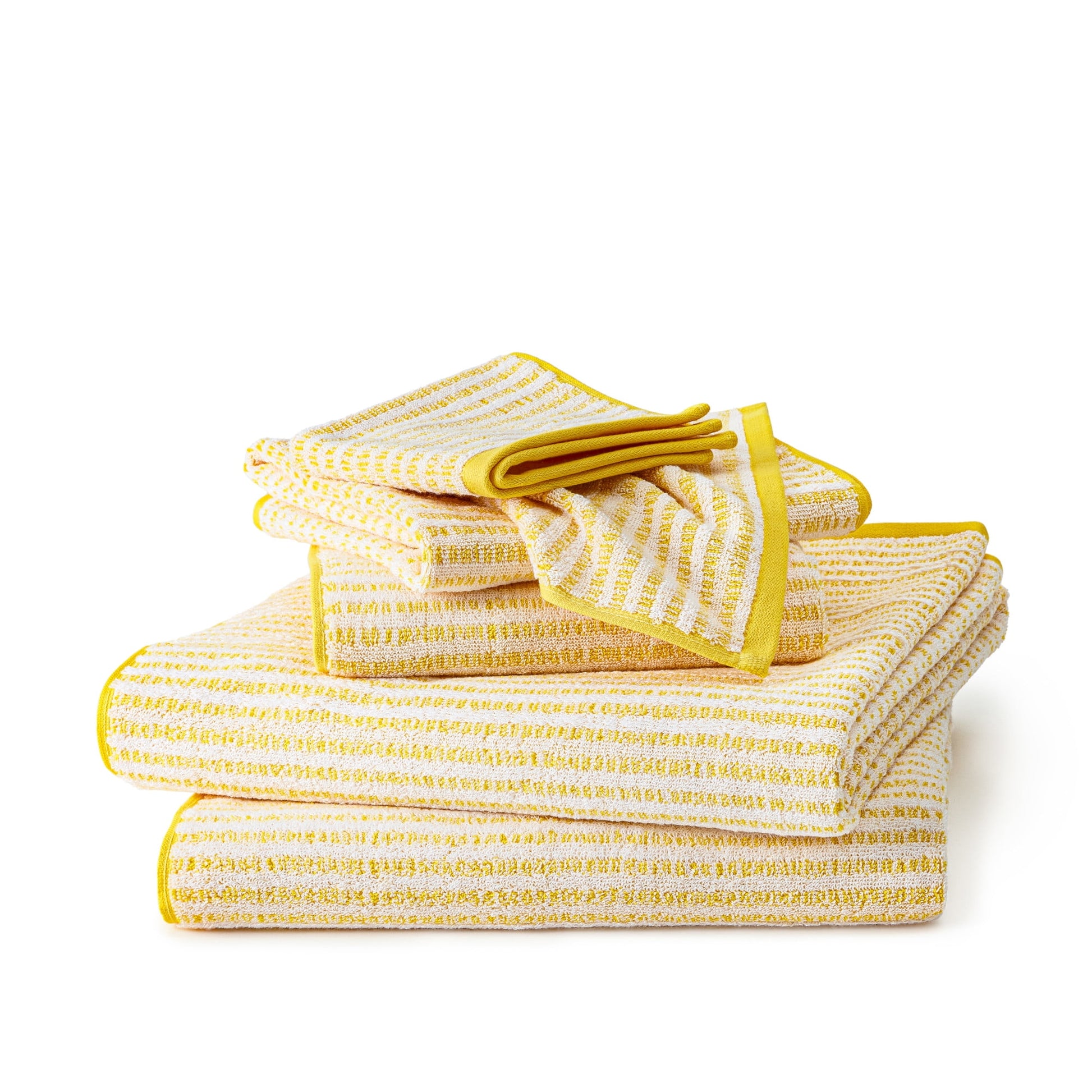 TOWN & COUNTRY PLAY 6-Piece Striped Reversible Terry Brights Set, 2-Bath Towels, 2-Hand Towels, 2-Washcloths, 100% BCI Cotton, Plush & Absorbent 550GSM, Sunshine Yellow