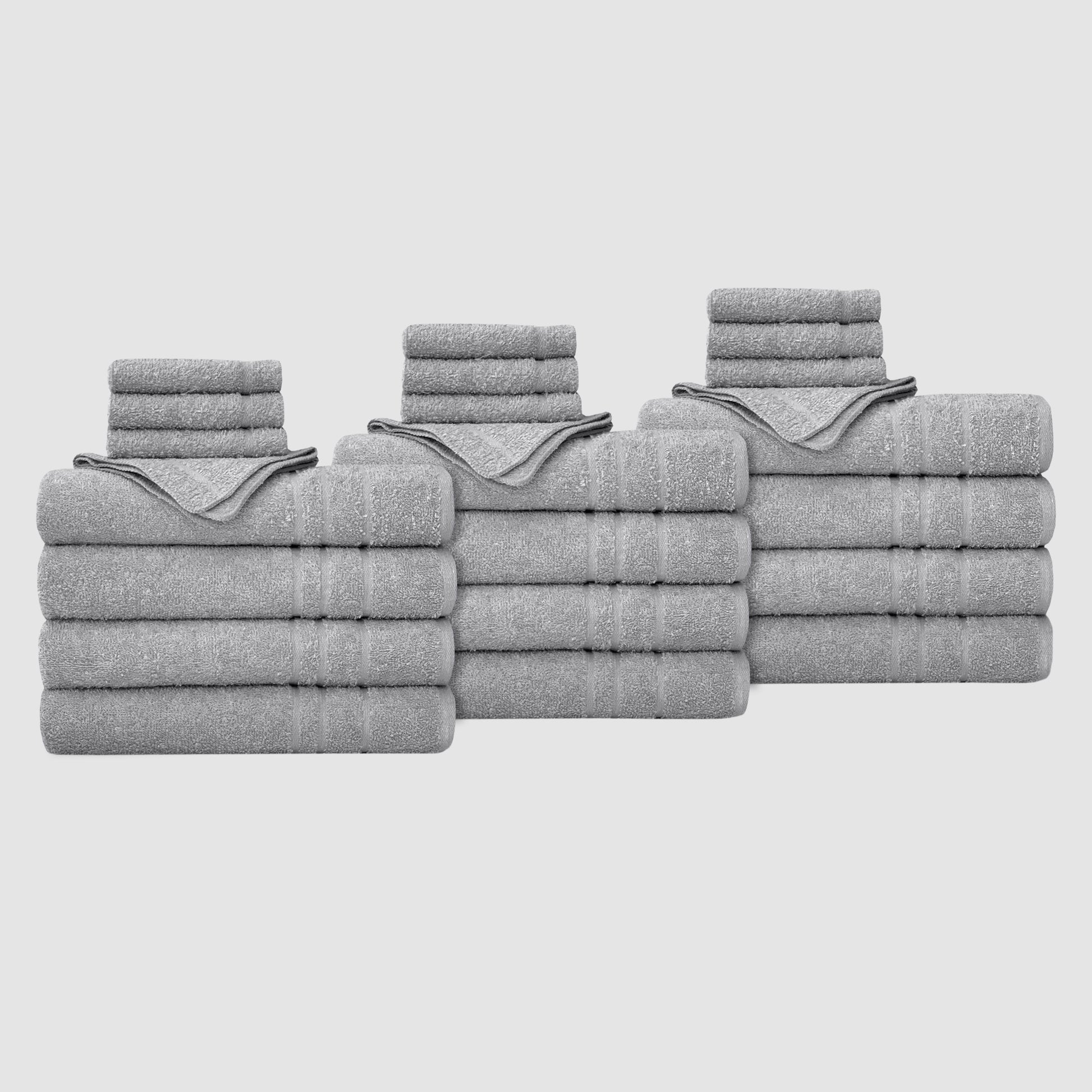 True Hue 24 Piece Cotton-Recycled Polyester Bleach Safe Bath Towel Set, Grey