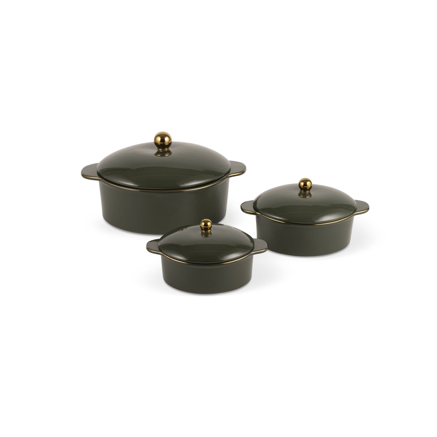 Thyme & Table 3-Piece Ceramic Casserole Set â€“ Moss Green