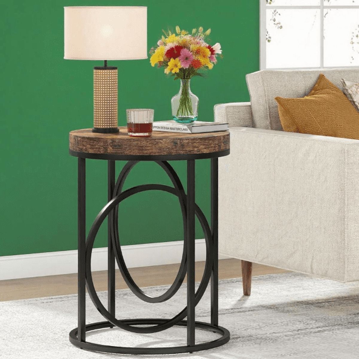 Tall Round Gold Side Table with White Marble Top - O-Shaped Metal Frame, 19.7â€ D x 25.8â€ H, Multi-Functional Accent Table for Living Room/Bedroom