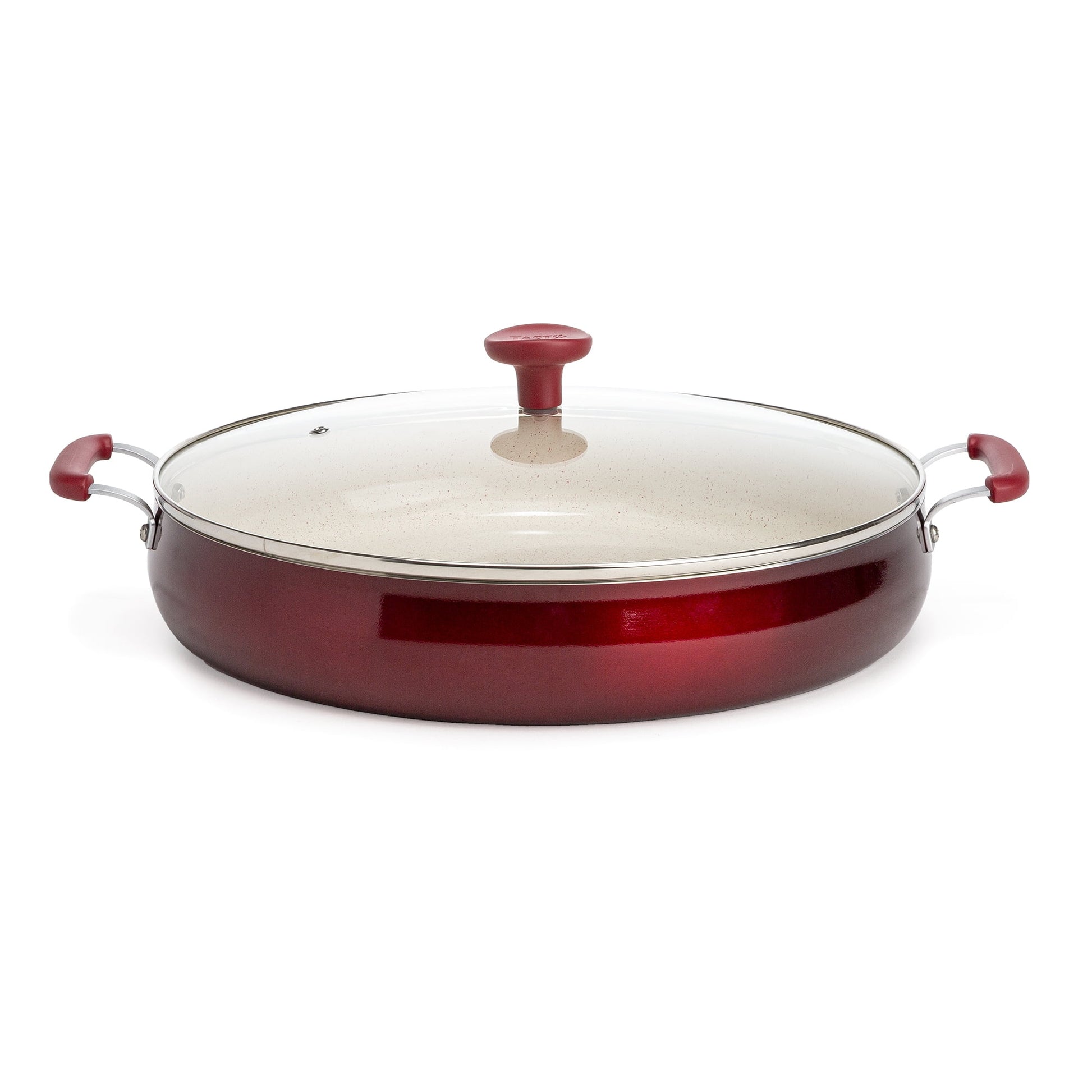 Tasty Clean Ceramic 13in Non-Stick Aluminum Centerpiece SautÃ© Pan with Glass Lid, Red