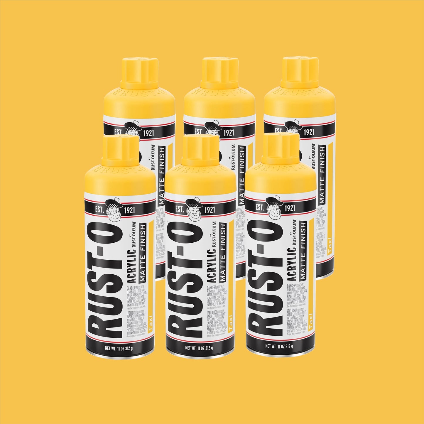 6 Pack, Taxi, Rust-Oleum Rust-O Acrylic Matte Spray Paint-392210, 11 oz
