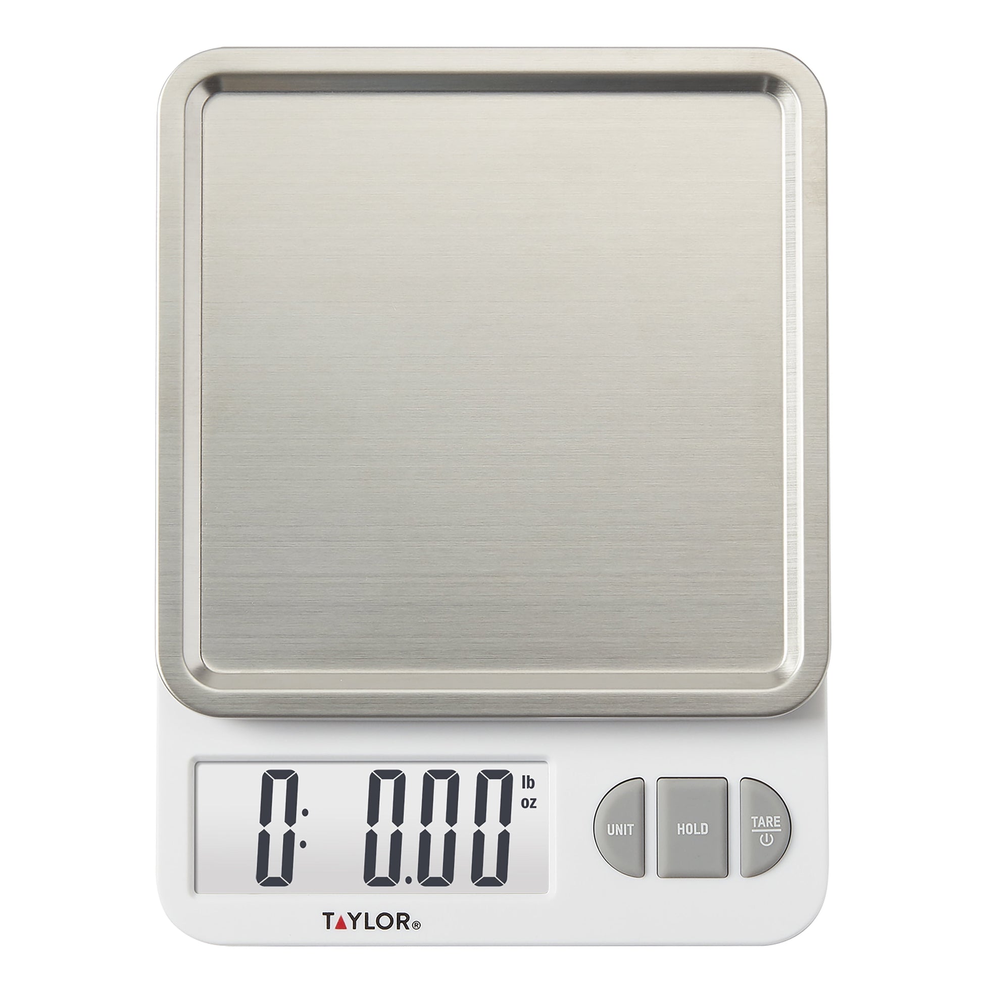 Taylor 11lb Digital Kitchen Scale and Food Scale with Removable Stainless Steel Tray Cooking, Baking, Meal Prepping White