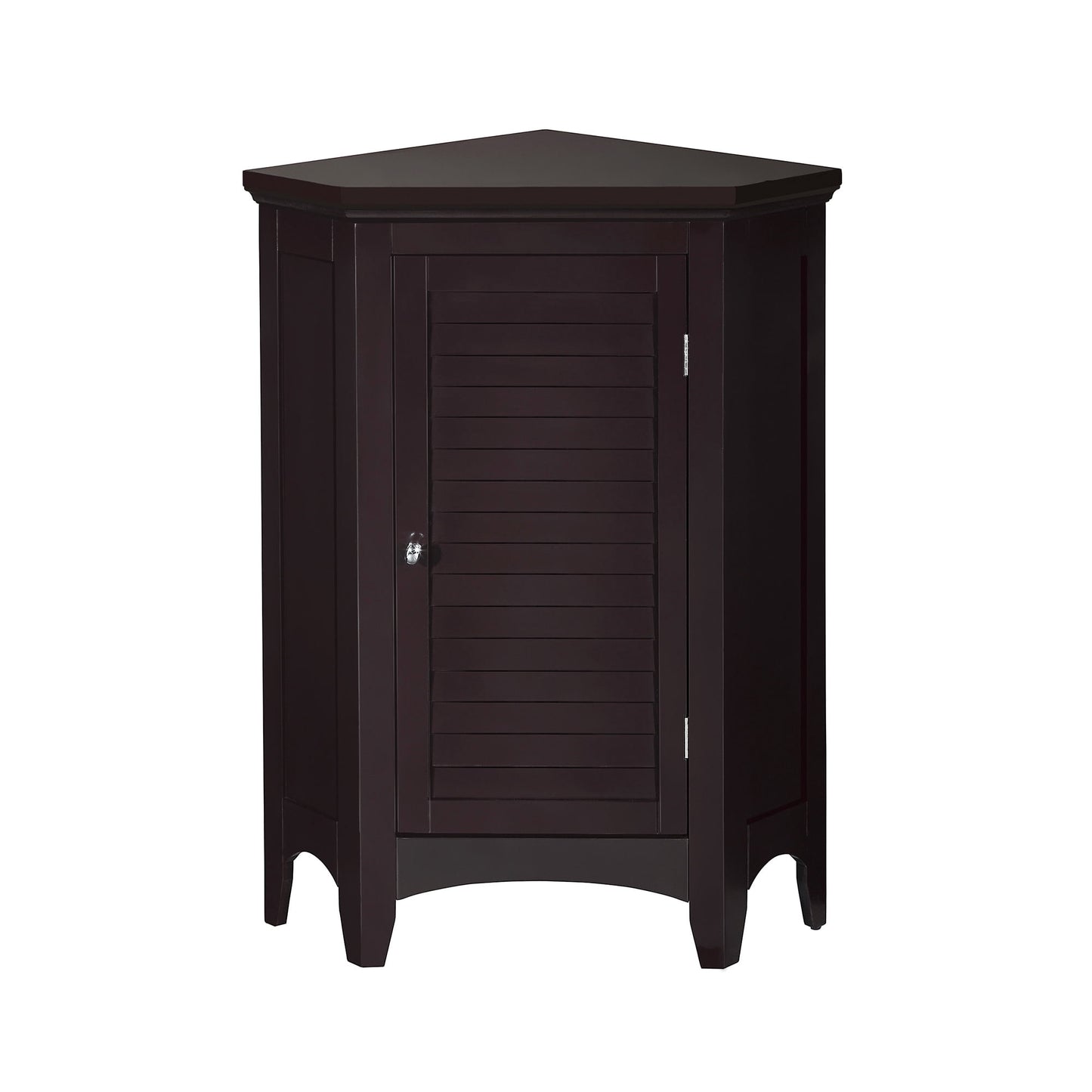 Teamson Home Glancy Freestanding Corner Floor Accent Cabinet with Faux Louvered Door, Dark Brown