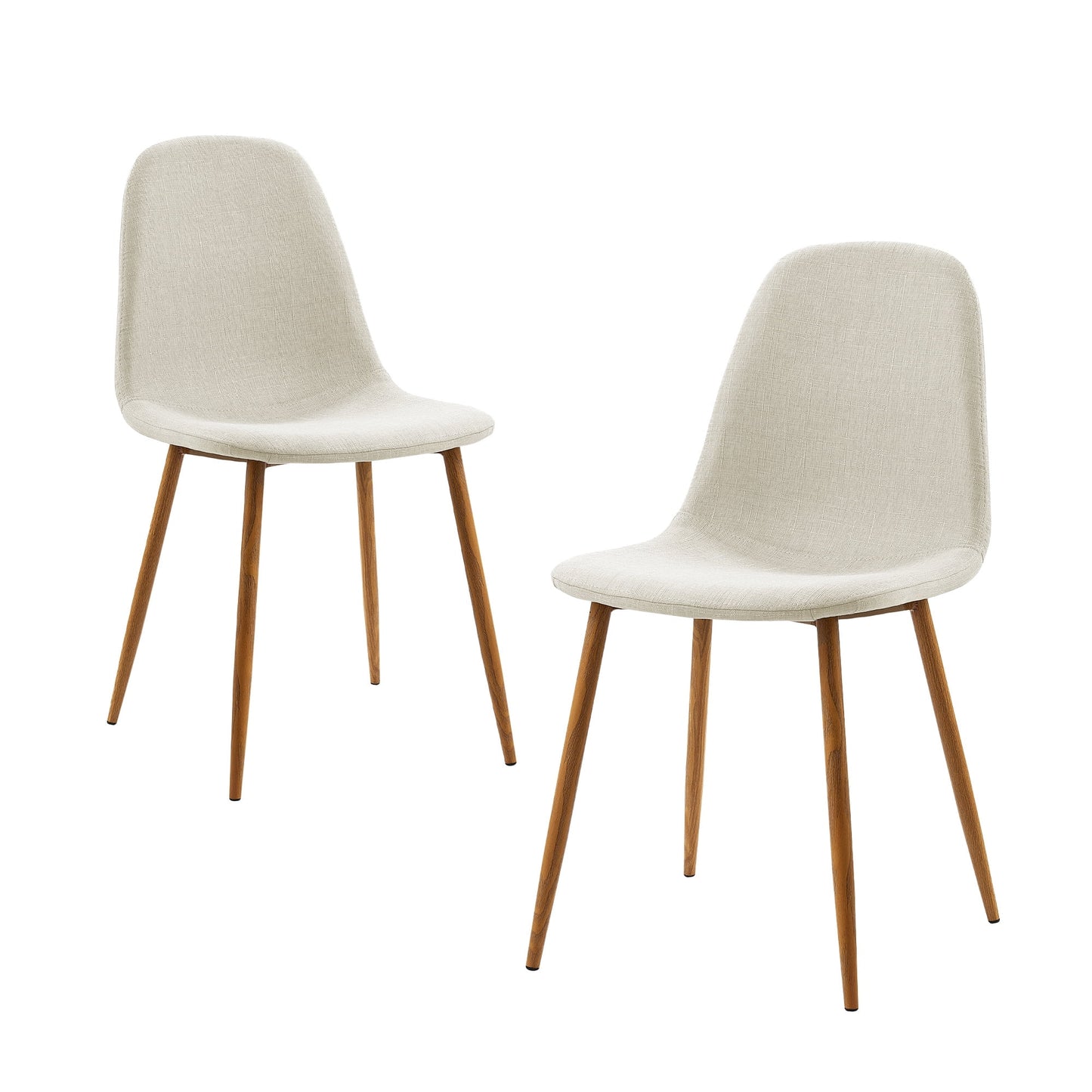 Teamson Home Minimalist Fabric Chair Seating Beige Fabric Wood Grain Legs Set of 2 For Kitchen Dining Living Room Reading Bedroom Office