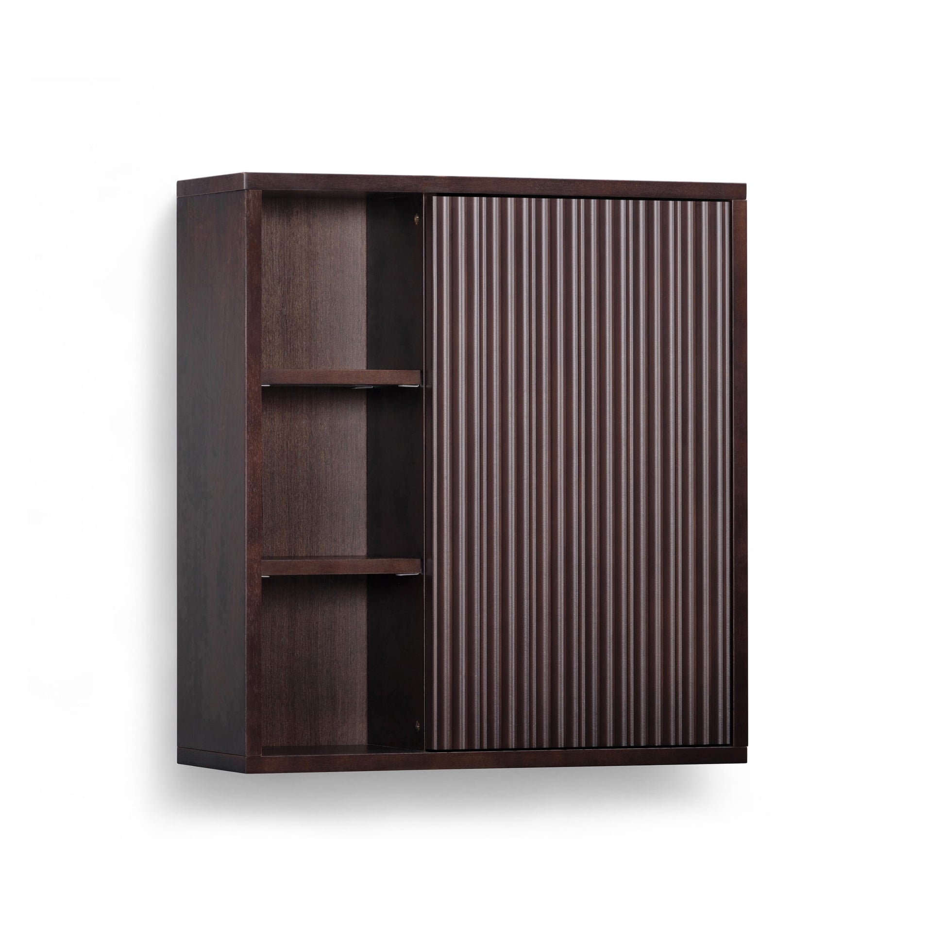 Tremolo Dual Storage Wall Cabinet, Espresso â€“ Teamson Home: Solid Wood Wall-Mount Frame, Open & Closed Compartments with Fluted Fronts for Bathroom